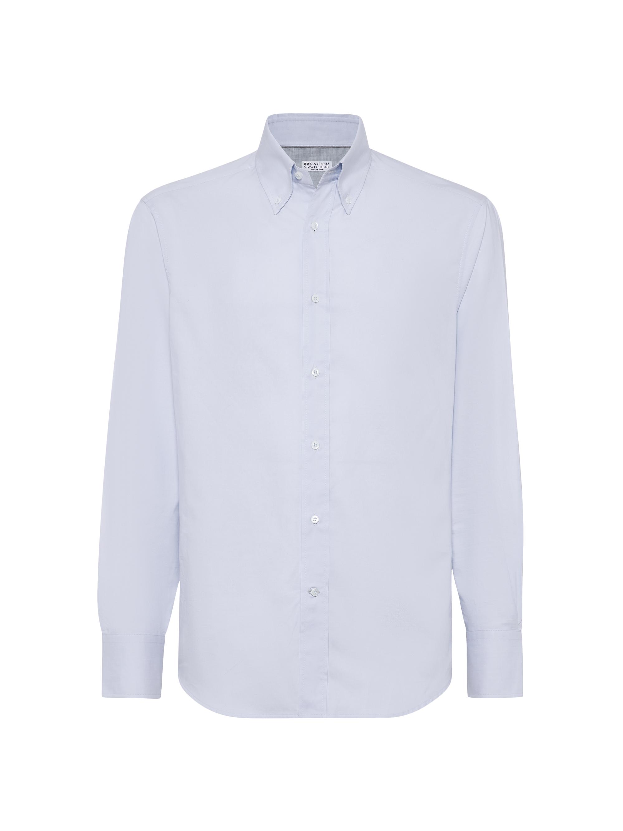 Brunello Cucinelli Men's Oxford Slim Fit Shirt with Button Down Collar - Azure