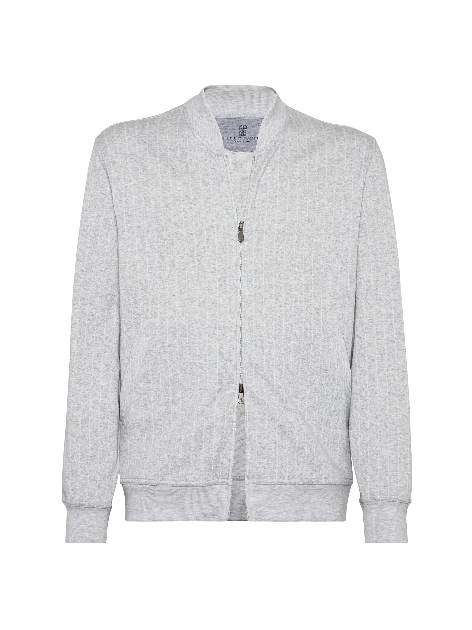 Brunello Cucinelli Men's Chalk Stripe French Terry Double Cloth Sweatshirt - Pearl Grey