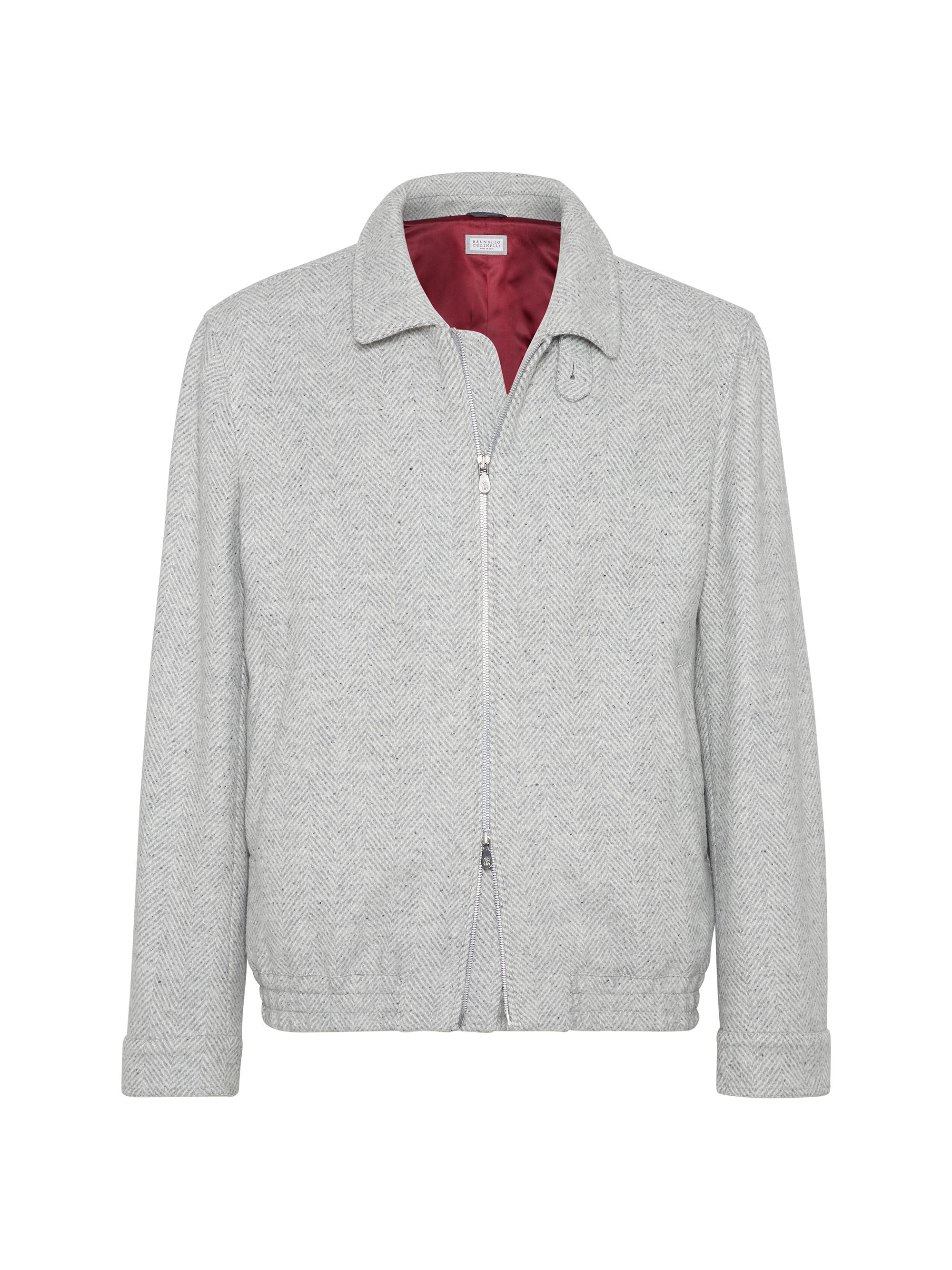 Brunello Cucinelli Men's Wool, Silk and Cashmere Chevron Bomber Jacket - Pearl Grey