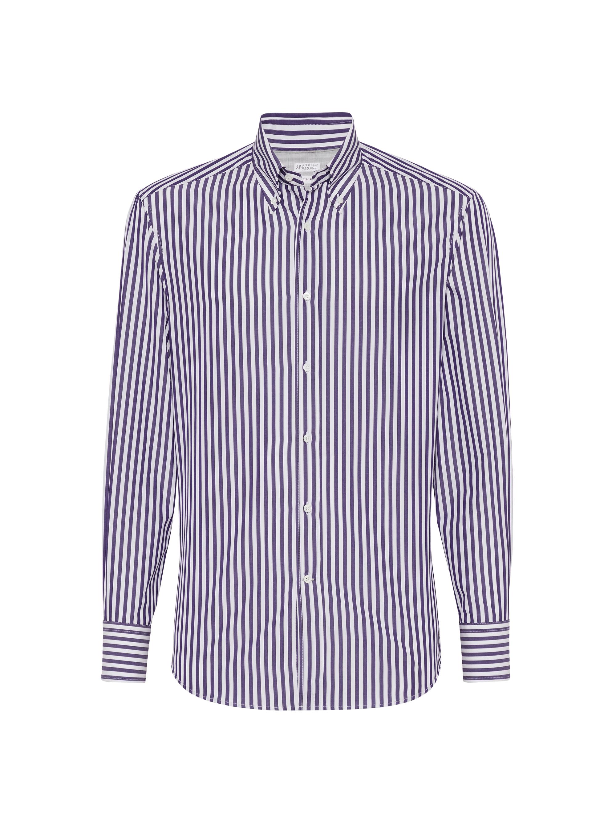 Brunello Cucinelli Men's Striped Poplin Slim Fit Shirt - Purple