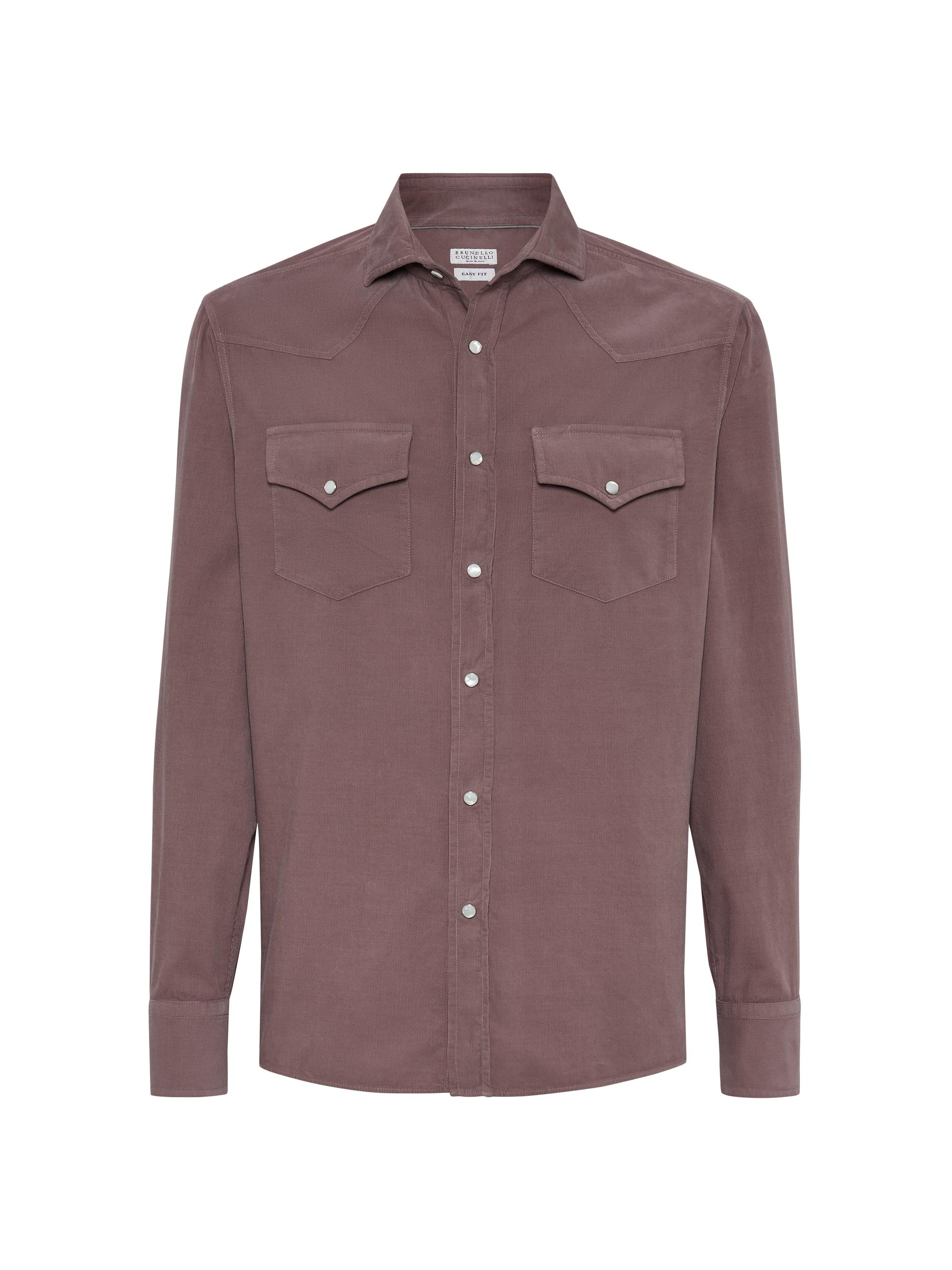 Brunello Cucinelli Men's Easy Fit Western Shirt in Narrow Wale Corduroy - Military