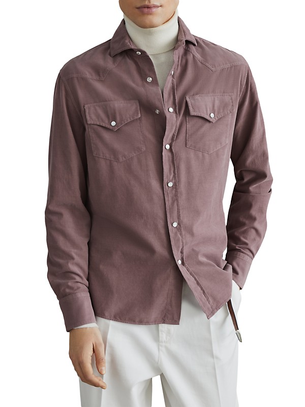 Shop Brunello Cucinelli Easy Fit Western Shirt in Narrow Shop Brunello Cucinelli Easy Fit Western Shirt in Narrow