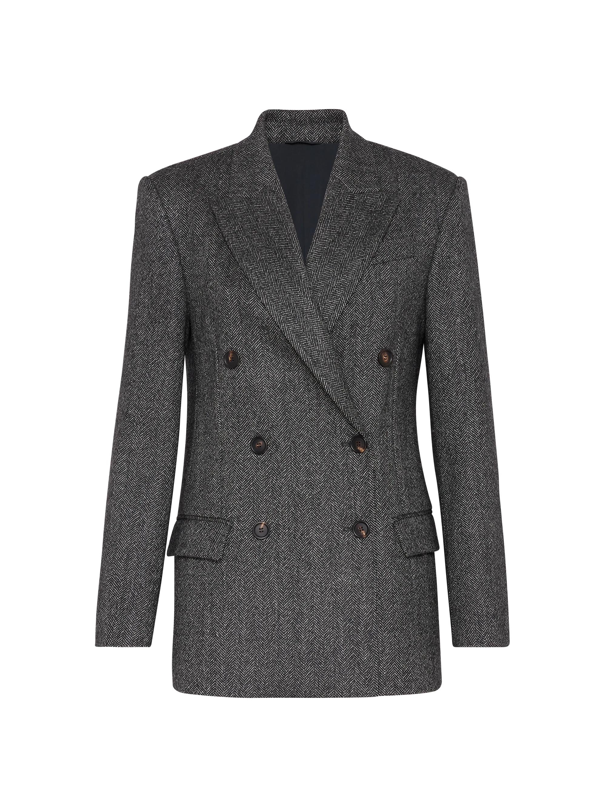 Brunello Cucinelli Women's Brushed Techno Wool Chevron Blazer - Dark Grey