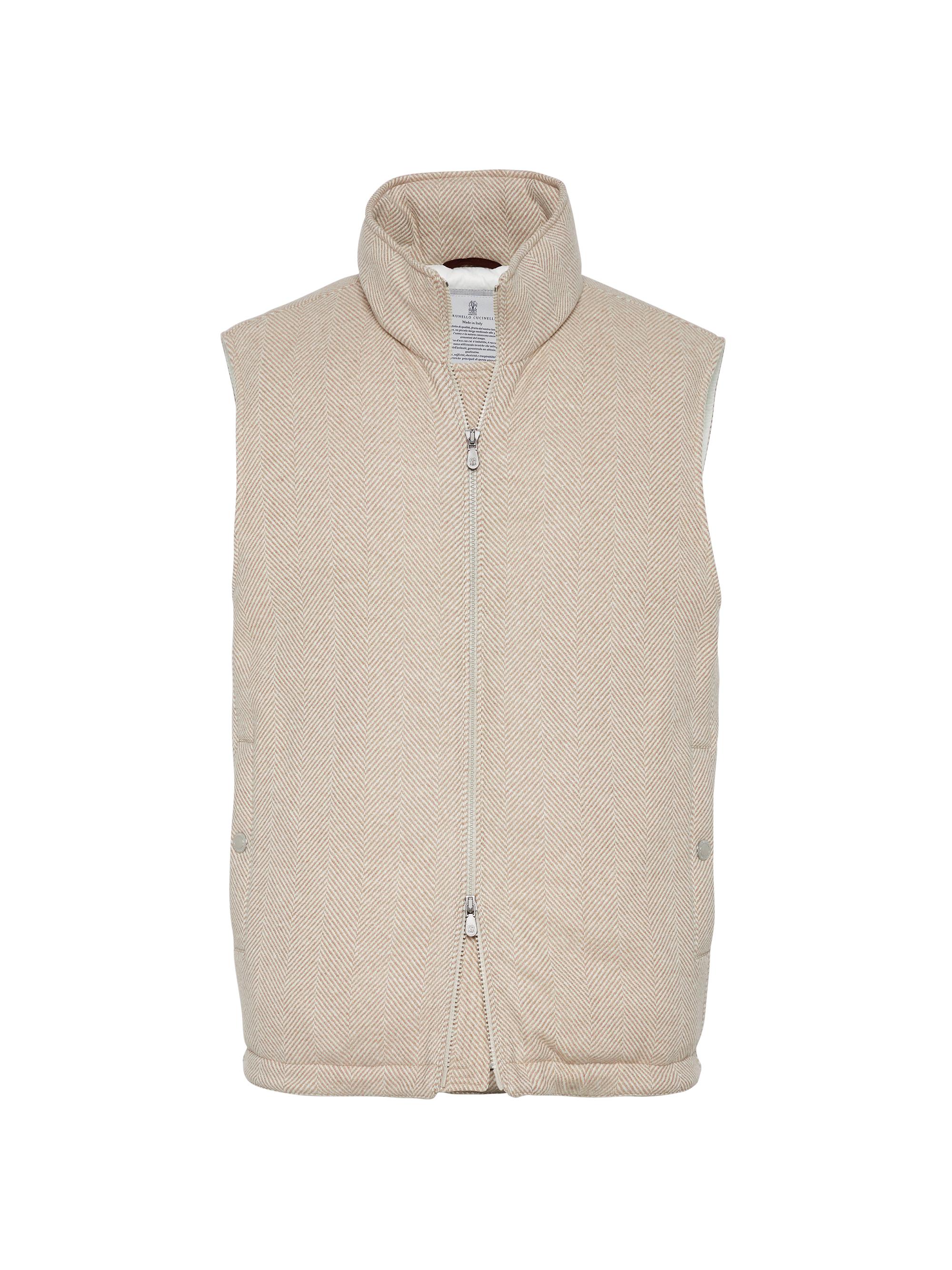 Brunello Cucinelli Men's Brushed Wool and Cashmere Chevron Down Vest - Sand