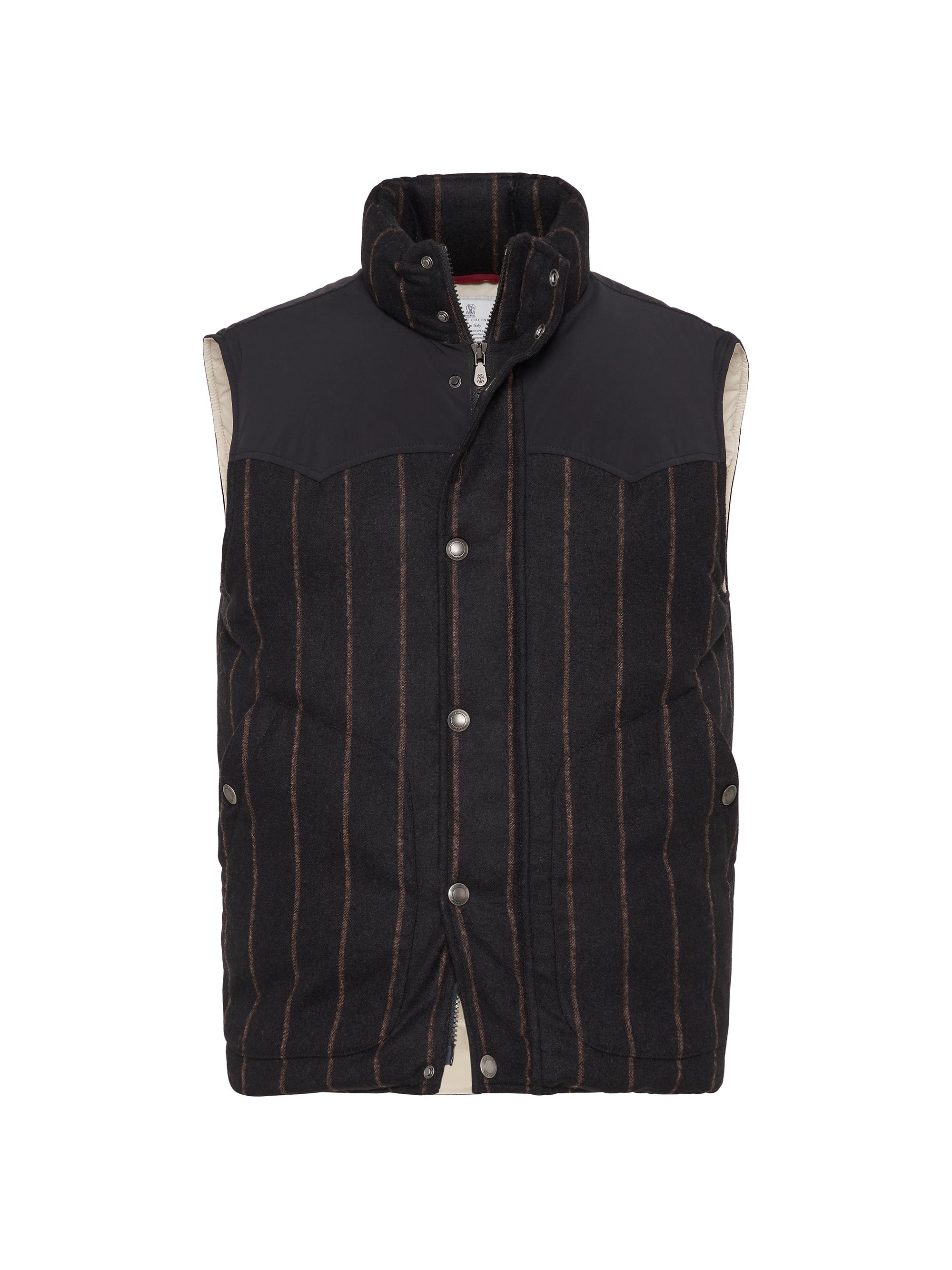 Brunello Cucinelli Men's Alpaca and Wool Wide Stripe Down Vest - Black