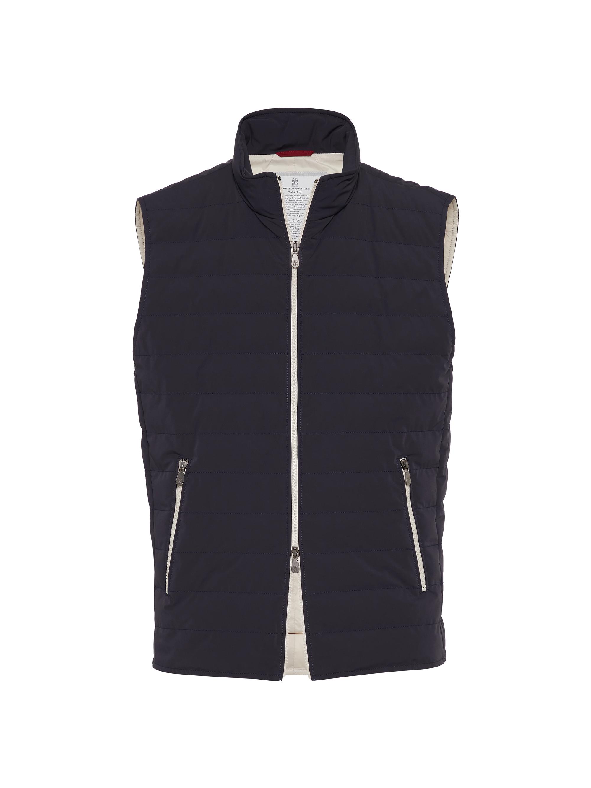 Brunello Cucinelli Men's Bonded Taffeta Lightweight Down Vest - Navy Blue
