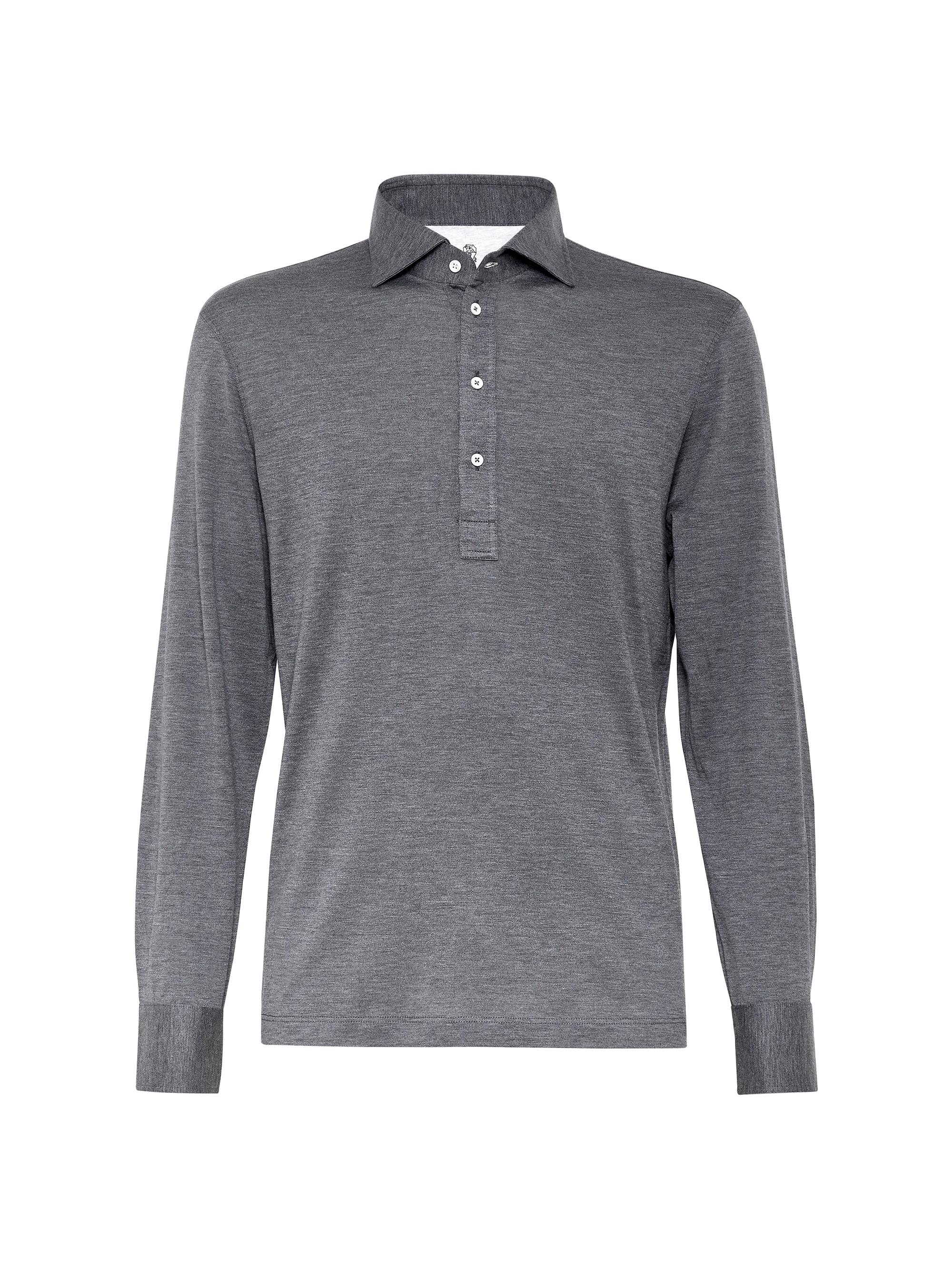 Brunello Cucinelli Men's Silk and Cotton Lightweight Jersey Polo Shirt - Dark Grey
