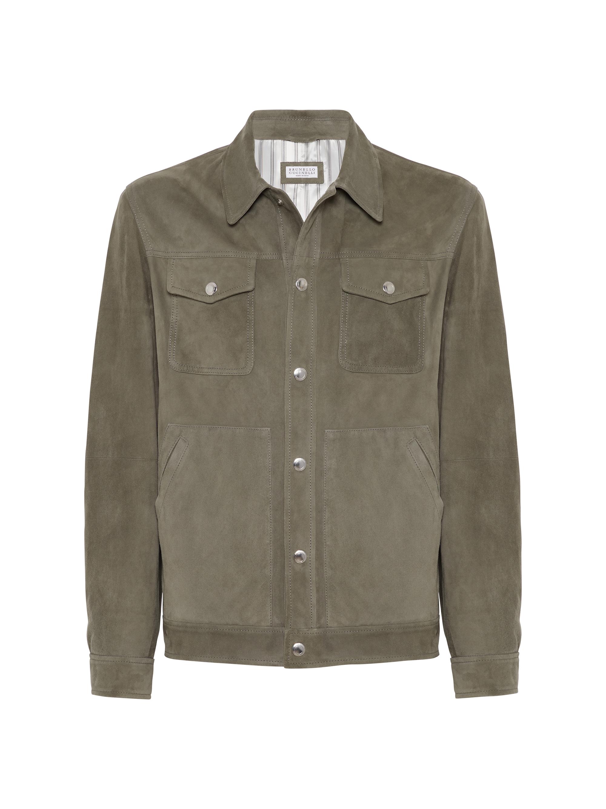 Brunello Cucinelli Men's Suede Shirt Style Outerwear Jacket - Military