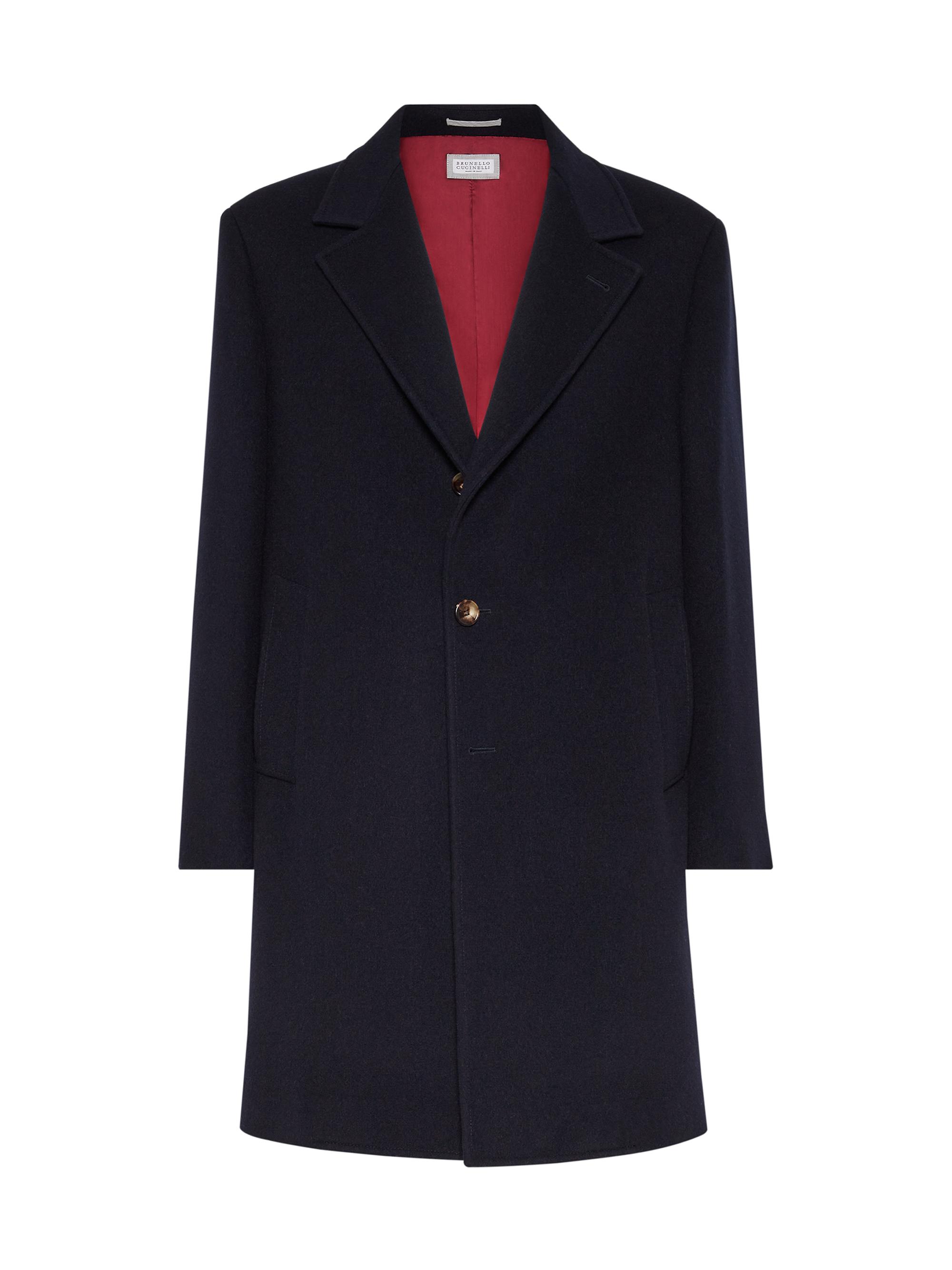 Brunello Cucinelli Men's Wool Double Beaver Cloth Coat - Navy Blue