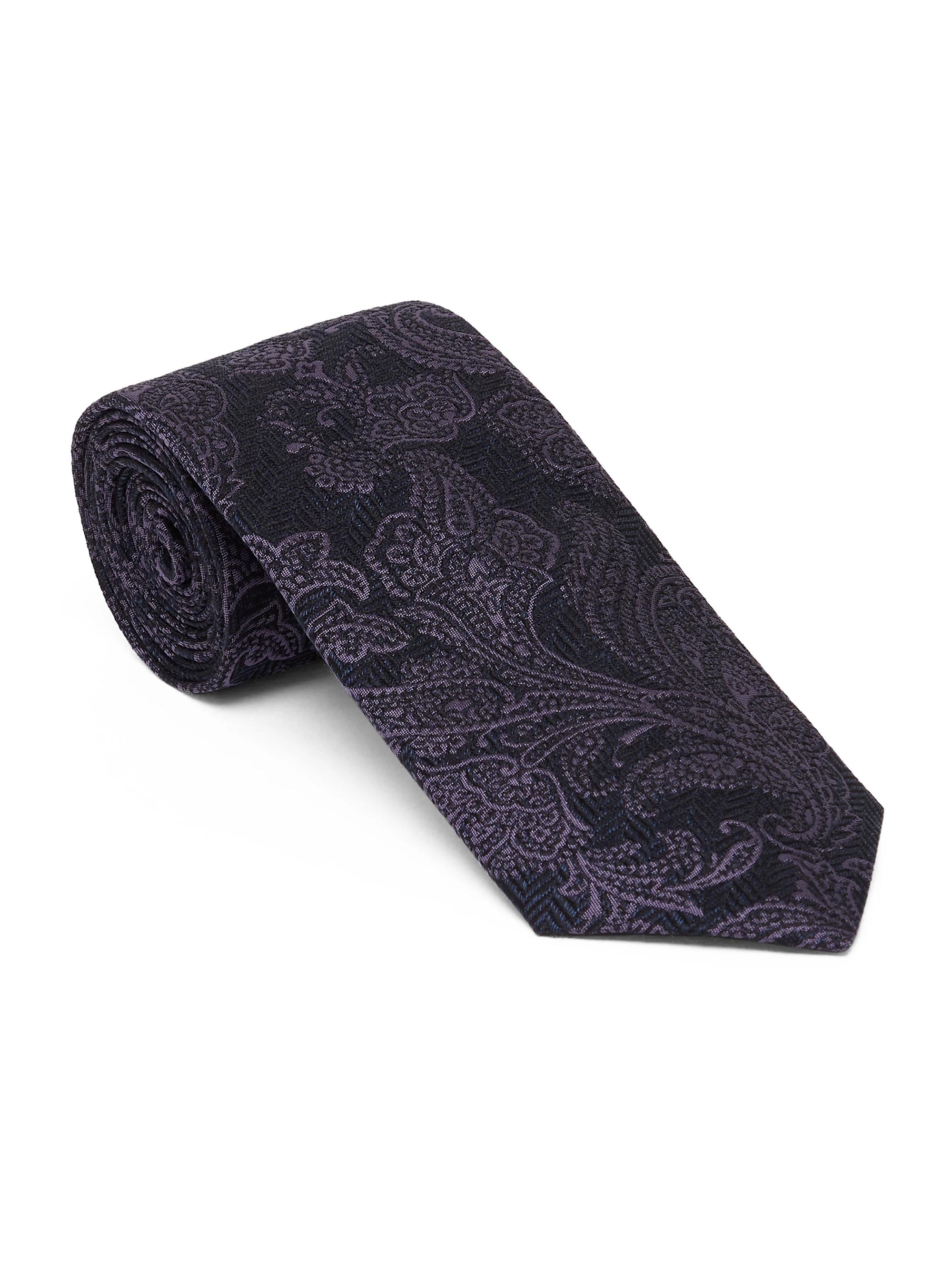 Brunello Cucinelli Men's Silk and Virgin Wool Tie with Paisley Design - Purple