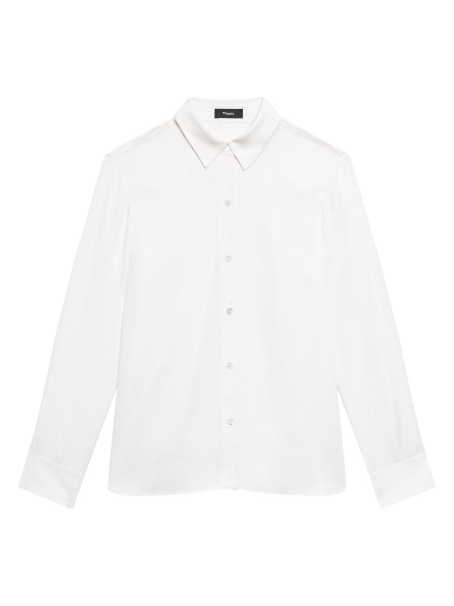 Theory Women's Straight Silk Button-front Shirt In White