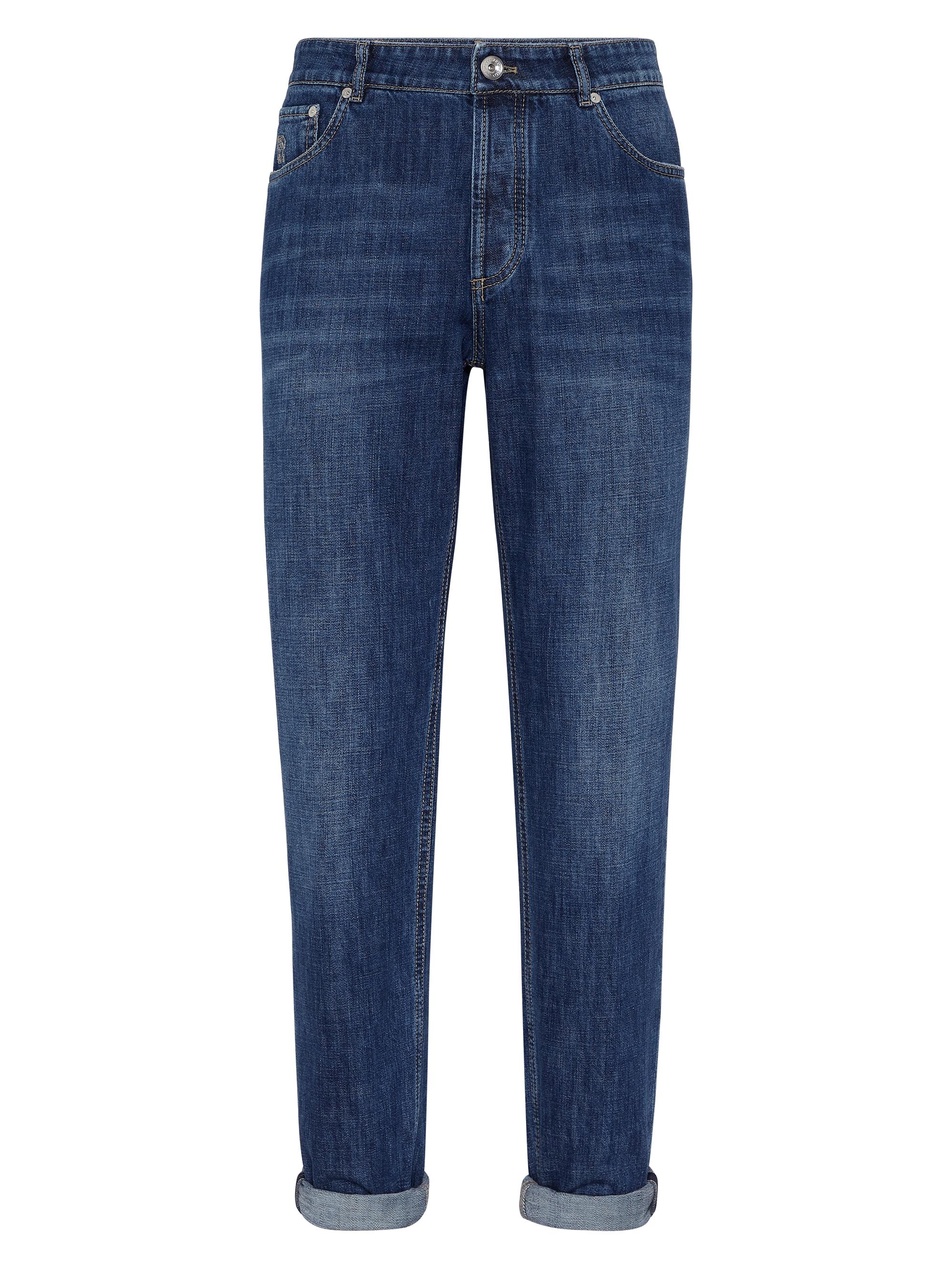 Brunello Cucinelli Men's Lightweight Denim Traditional Fit Five Pocket Jeans - Dark Denim