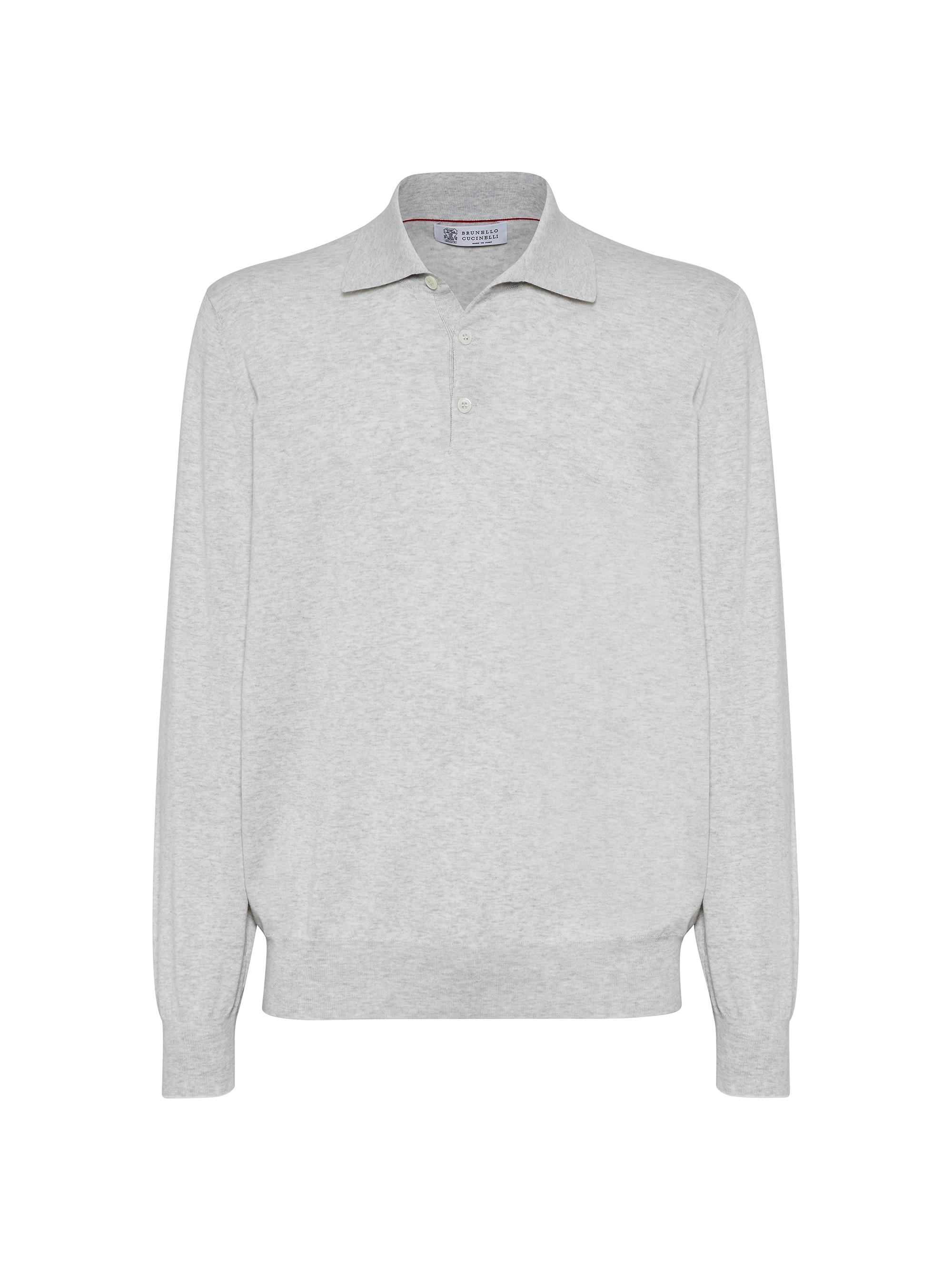 Brunello Cucinelli Men's Cotton Lightweight Polo Style Sweater - Fog