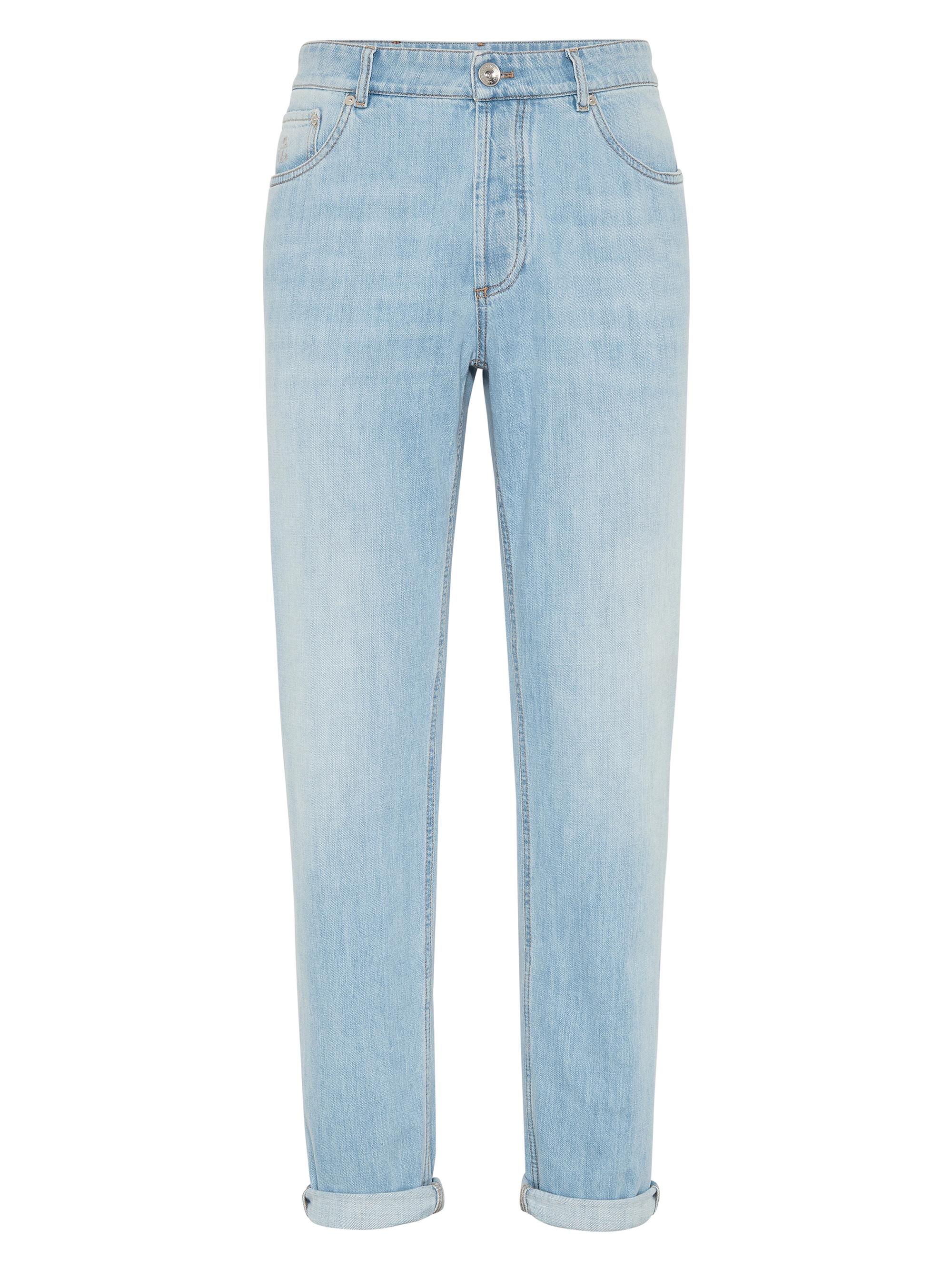 Brunello Cucinelli Men's Lightweight Denim Traditional Fit Five Pocket Trousers - Light Denim