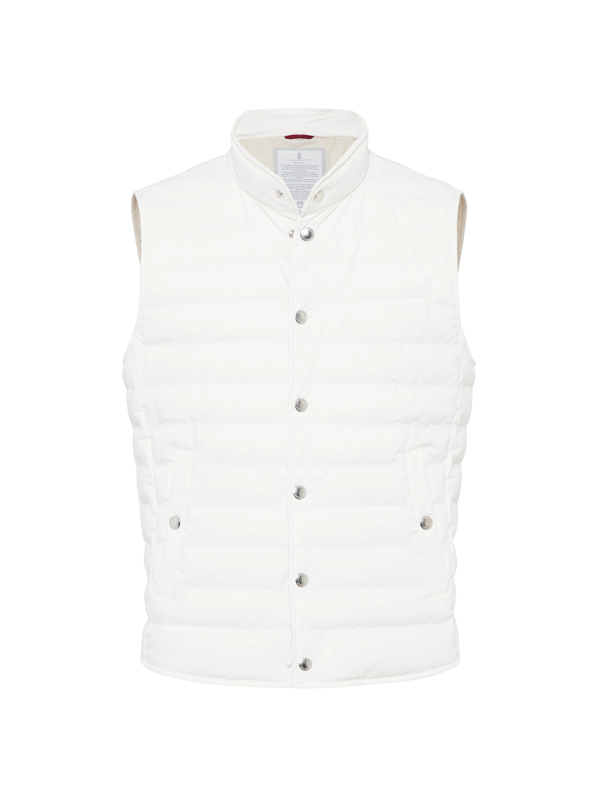 Brunello Cucinelli Men's Bonded Taffeta Lightweight Down Vest - Off White