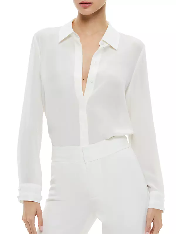 Shop Alice + Olivia Willa Relaxed Silk Shirt | Saks Fifth Avenue Shop Alice + Olivia Willa Relaxed Silk Shirt | Saks Fifth Avenue