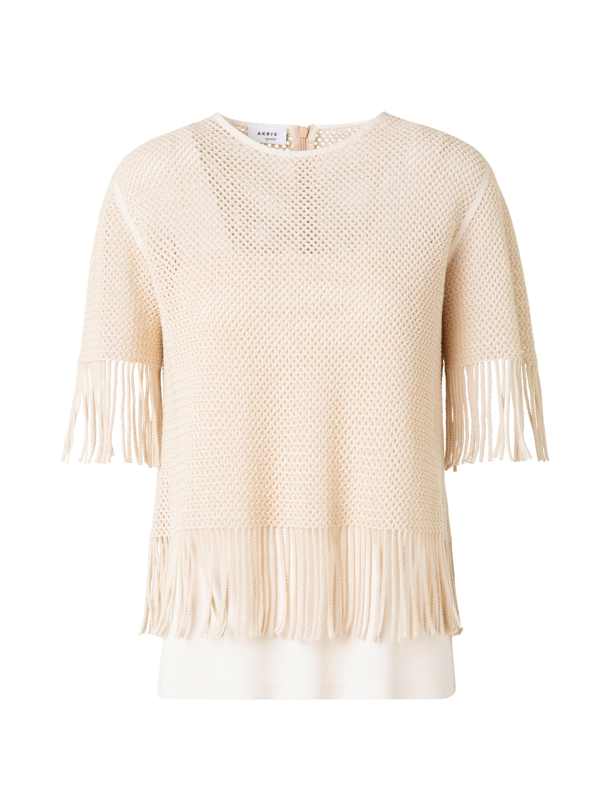 Akris punto Women's Fringed Cotton-Blend Mesh Blouse - Cashew