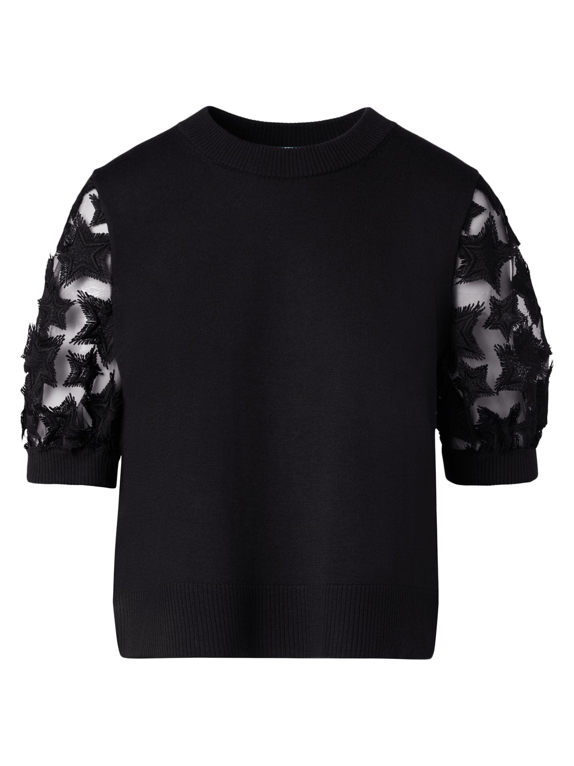 Akris punto Women's Star-Embroidered Tulle-Sleeve Sweater - Black