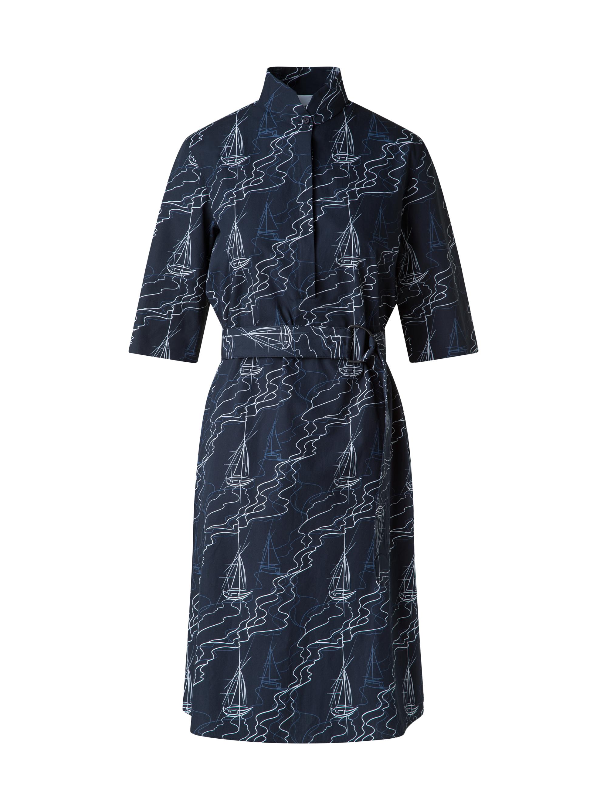 Akris punto Women's Sailboat Belted Cotton Shirtdress - Navy Cream