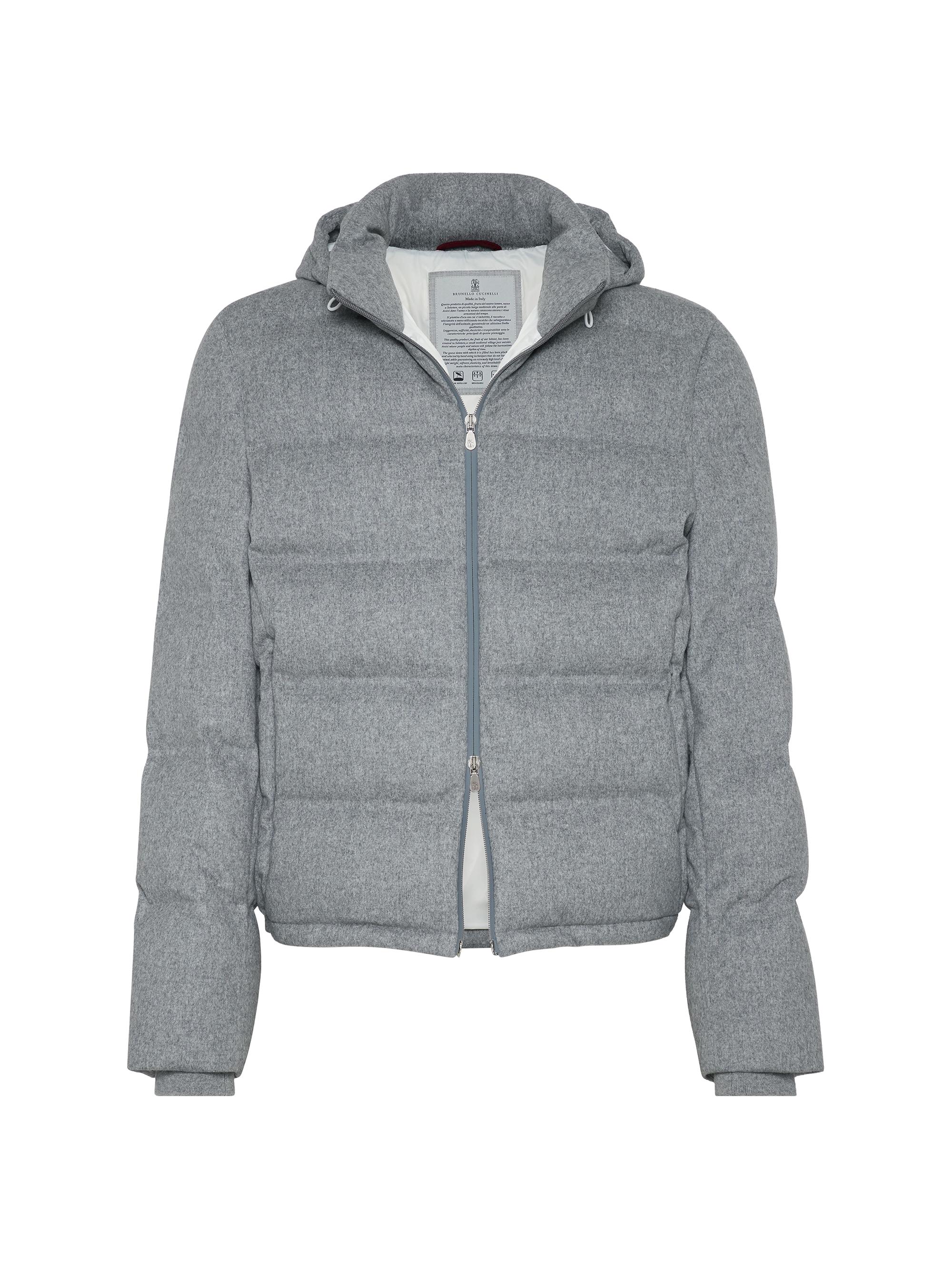 Brunello Cucinelli Men's Wool Beaver Cloth Down Jacket with Heat Bonded - Light Grey