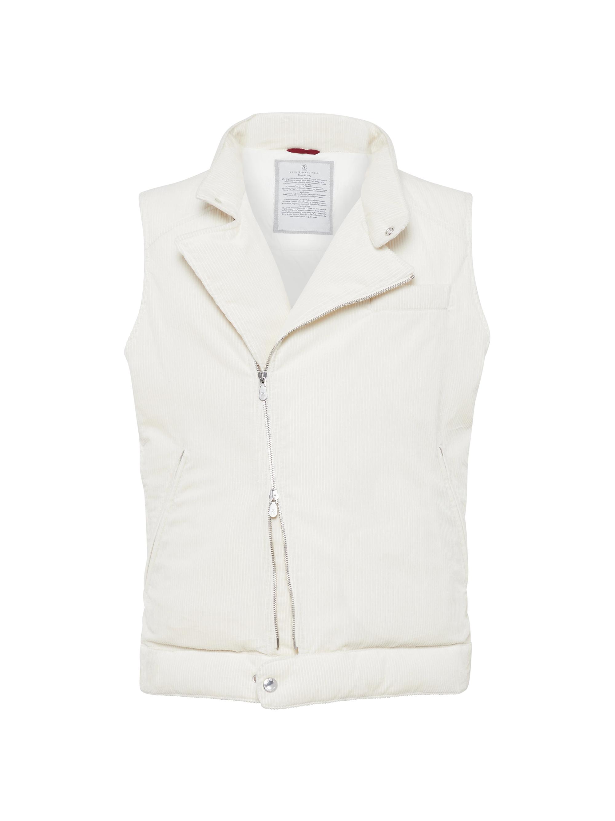Brunello Cucinelli Men's Cotton Corduroy Biker Style Down Vest - White