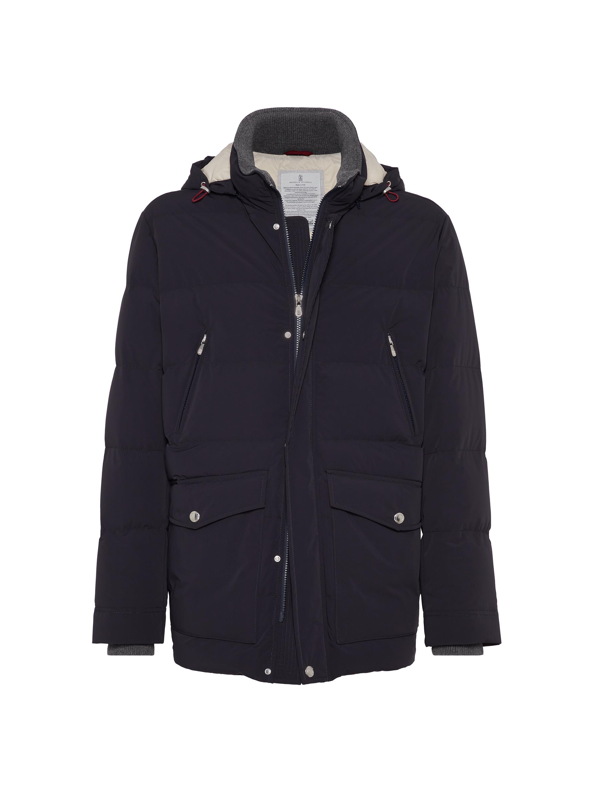 Brunello Cucinelli Men's Bonded Taffeta Down Jacket with Detachable Hood - Blue