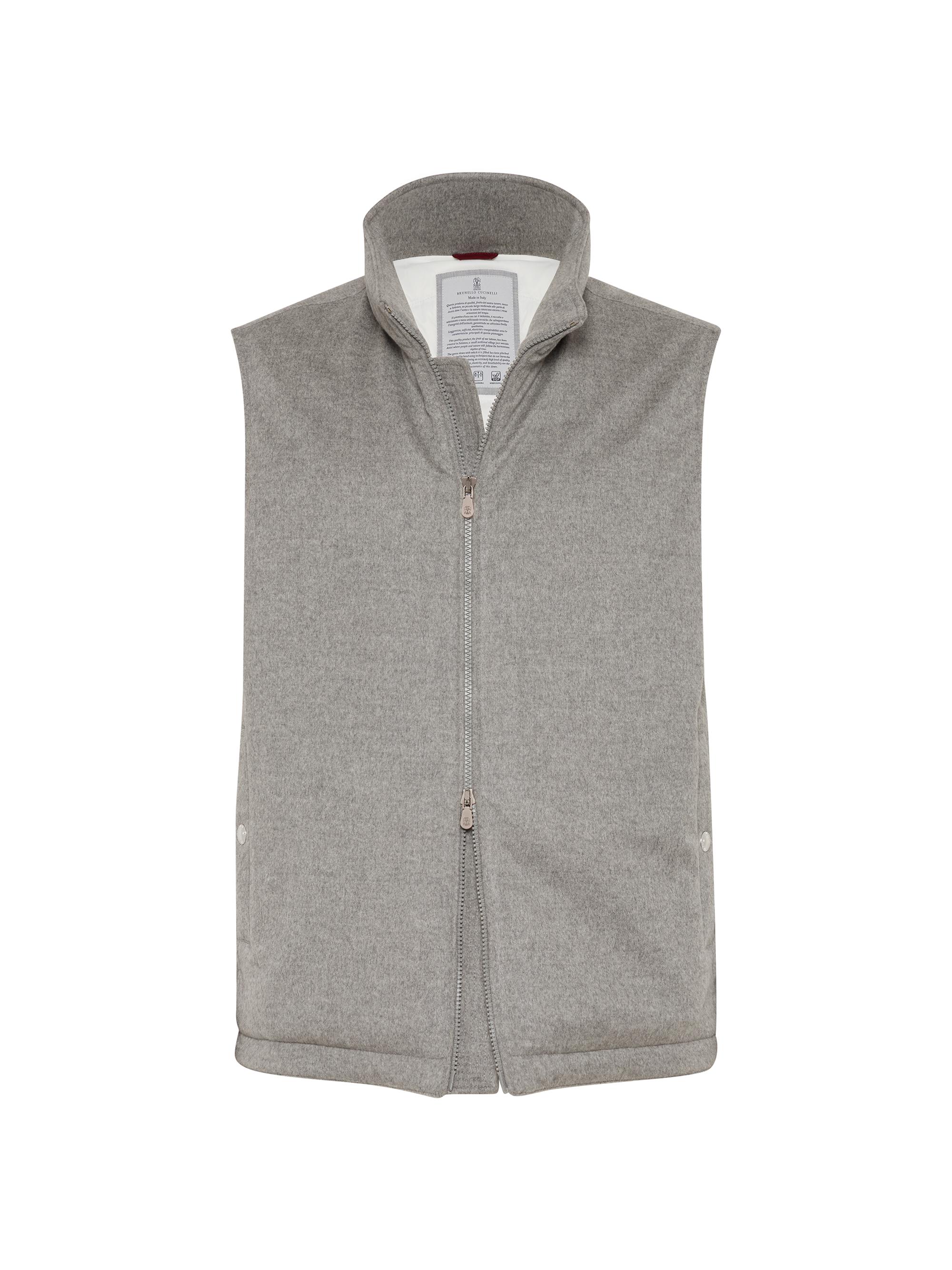 Brunello Cucinelli Men's Bonded Cashmere Beaver Cloth Down Vest - Pearl Grey