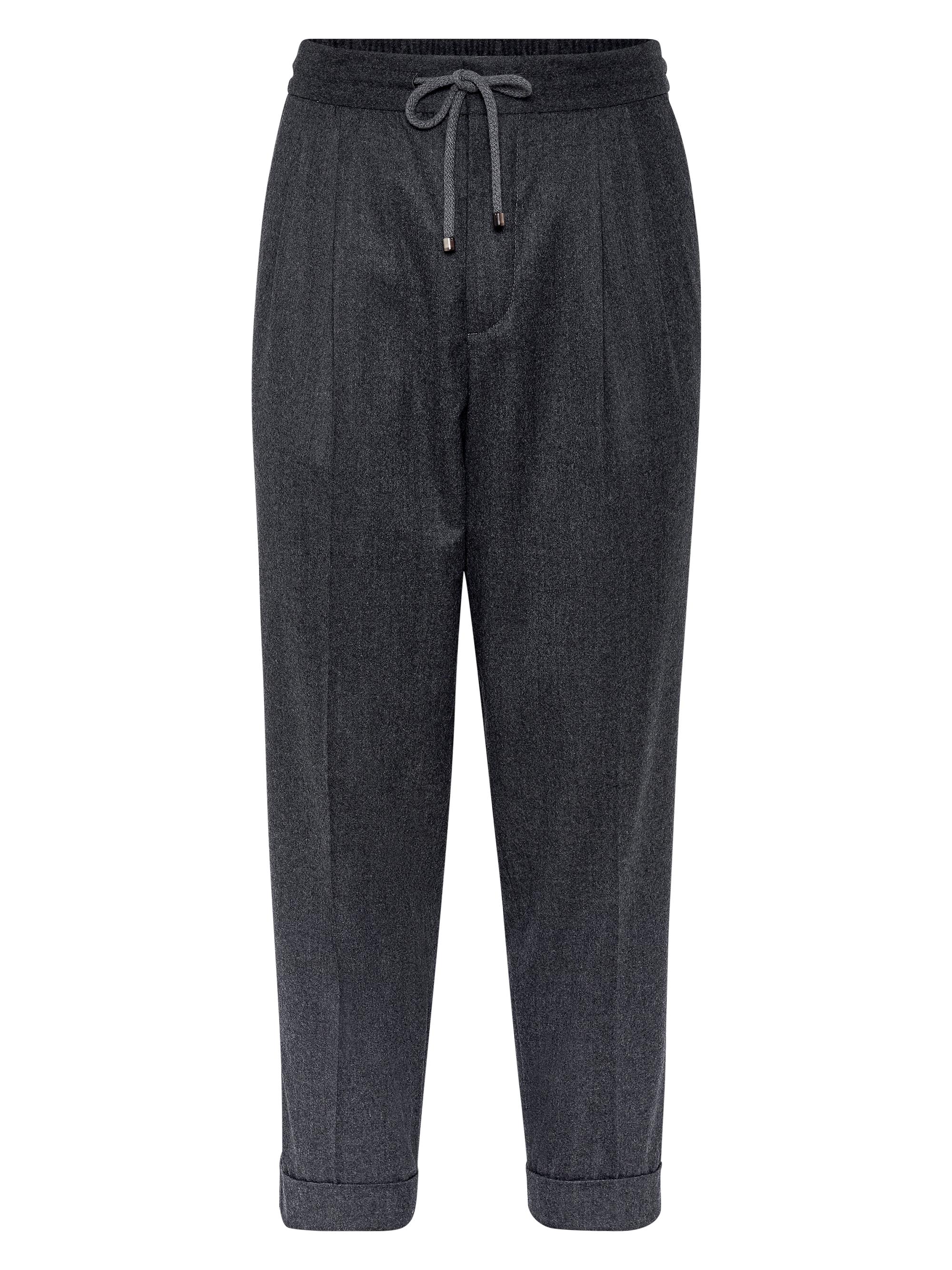 Brunello Cucinelli Men's Leisure Fit Trousers with Drawstring and Double Pleats - Marine