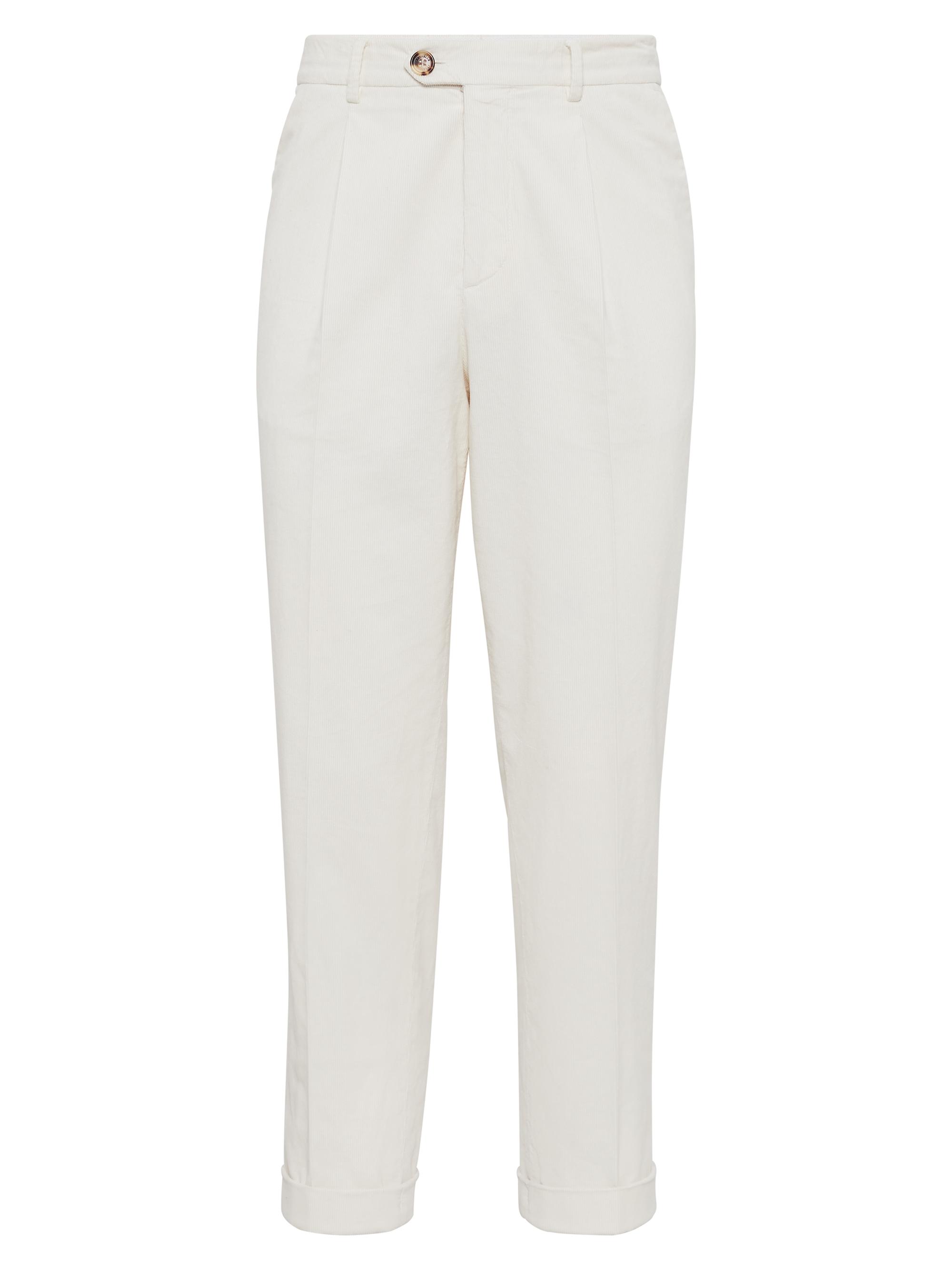 Brunello Cucinelli Men's Leisure Fit Trousers with Pleat - Off White