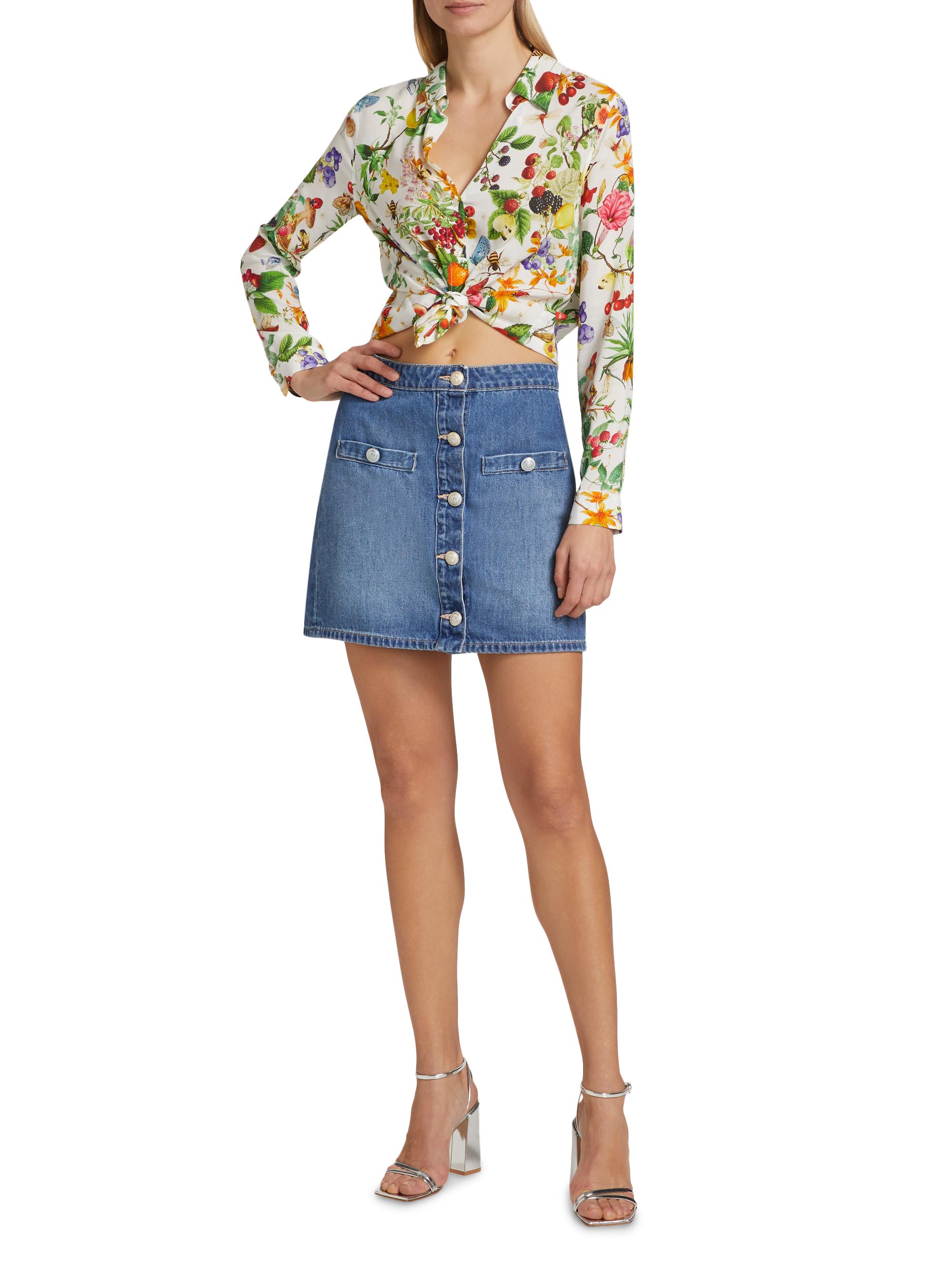 L'AGENCE Kris Button-Front Denim Miniskirt | Saks Fifth Avenue