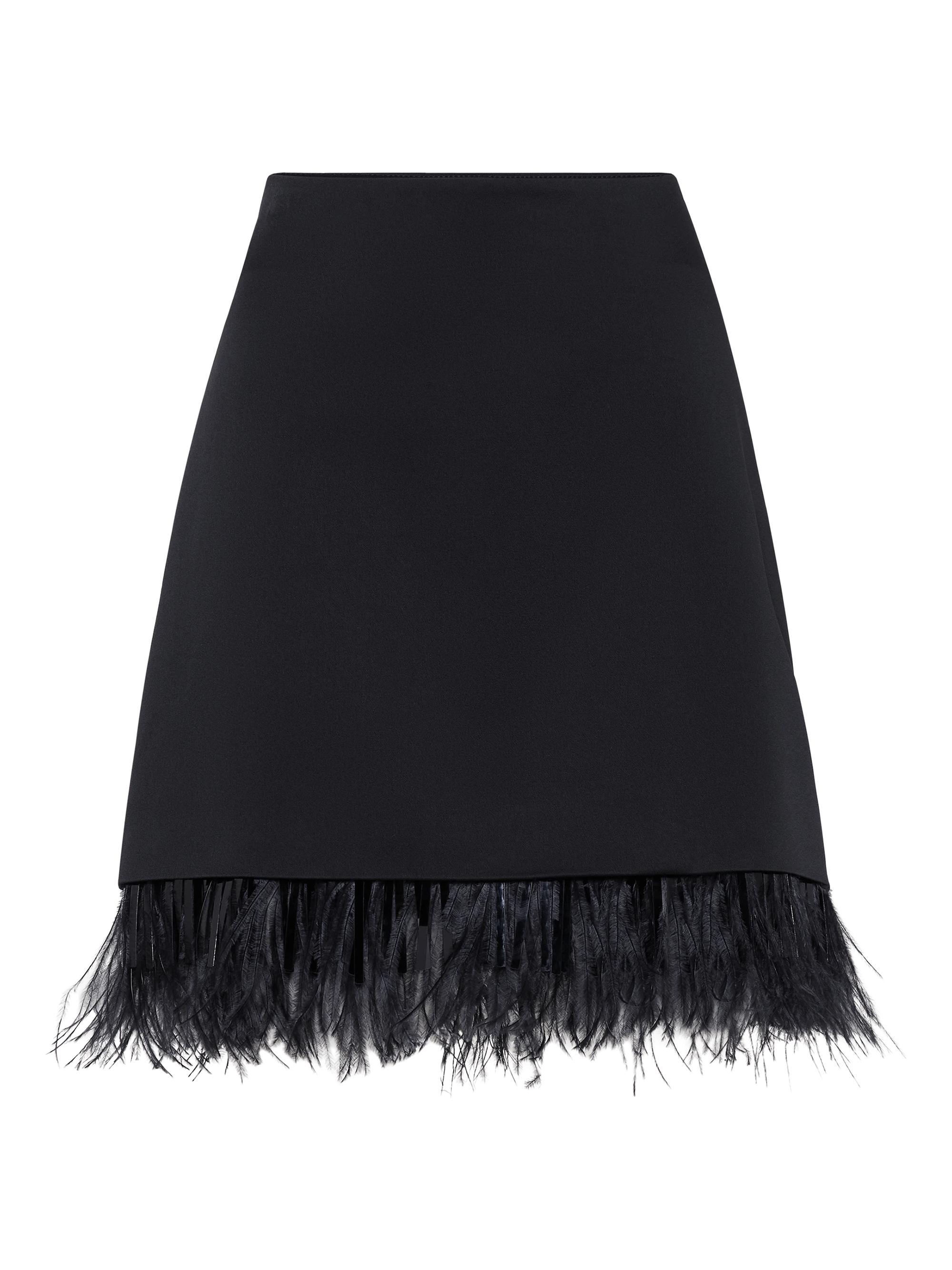 Brunello Cucinelli Women's Satin Cady Couture Mini Skirt with Detachable Dazzling Feather Insert - Black