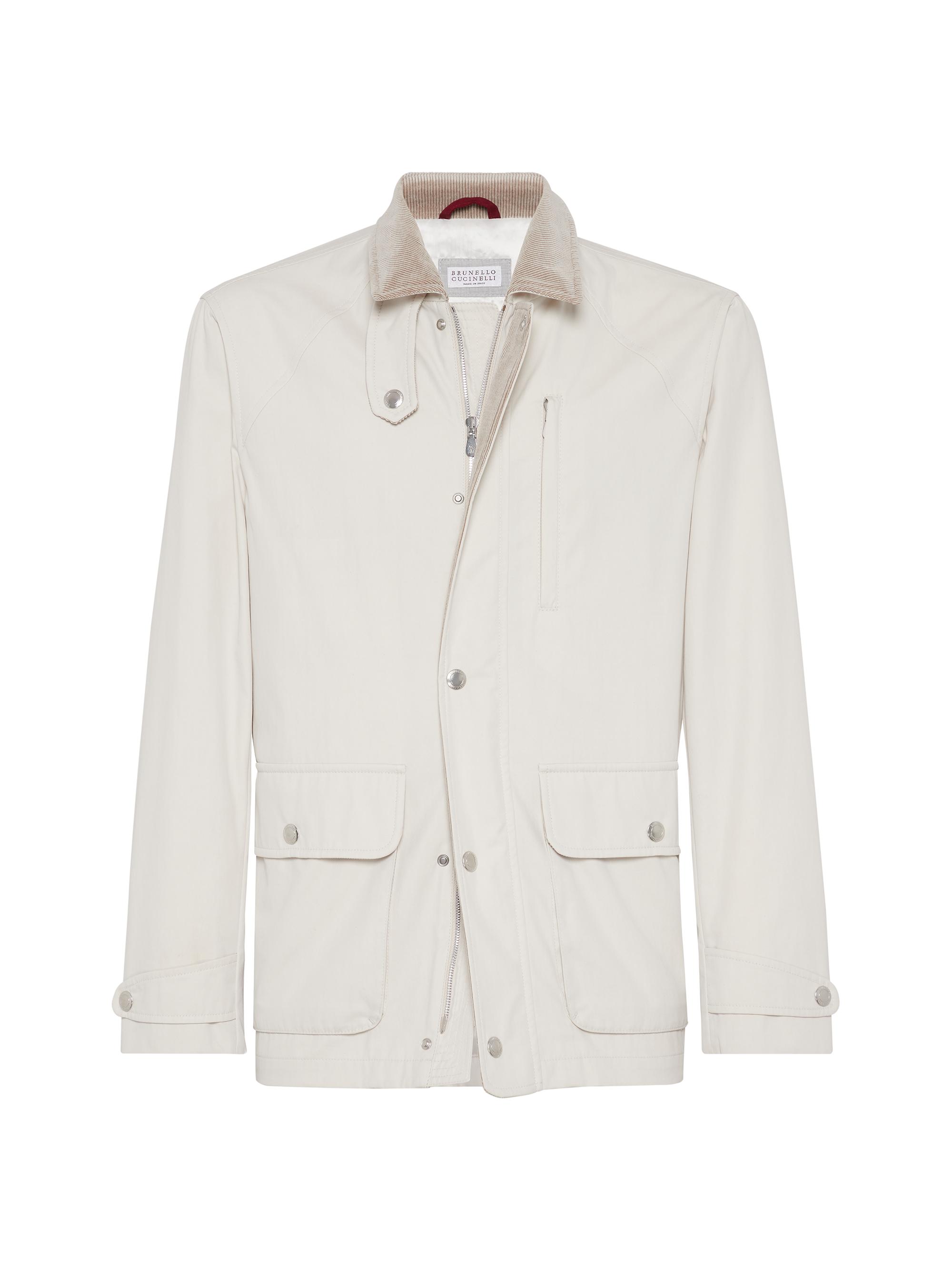 Brunello Cucinelli Men's Techno Cotton Gabardine Field Jacket - Chalk