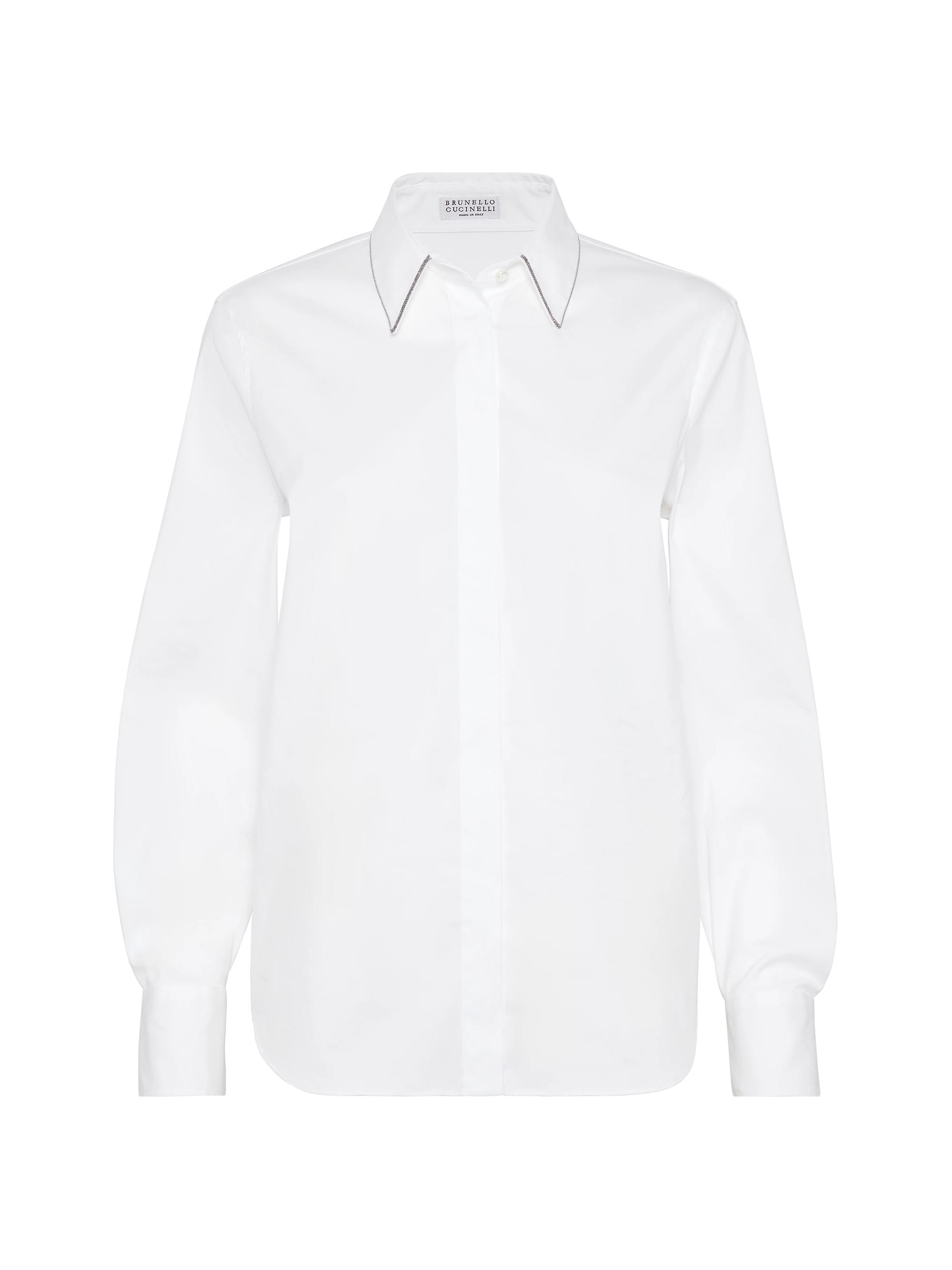 Brunello Cucinelli Women's Stretch Cotton Poplin Shirt with Shiny Collar - White