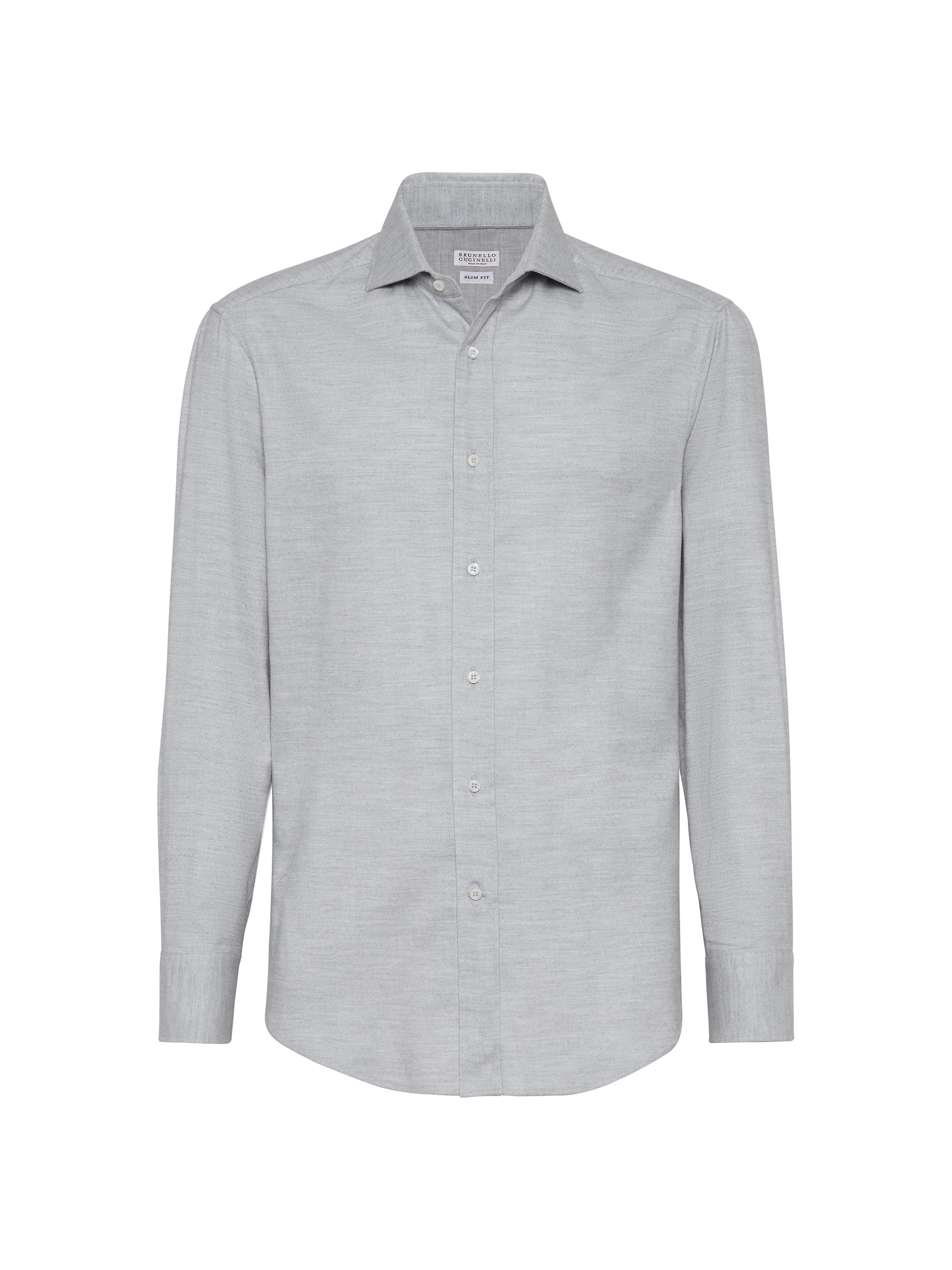 Brunello Cucinelli Men's Stretch Cotton Slim Fit Shirt - Pearl Grey