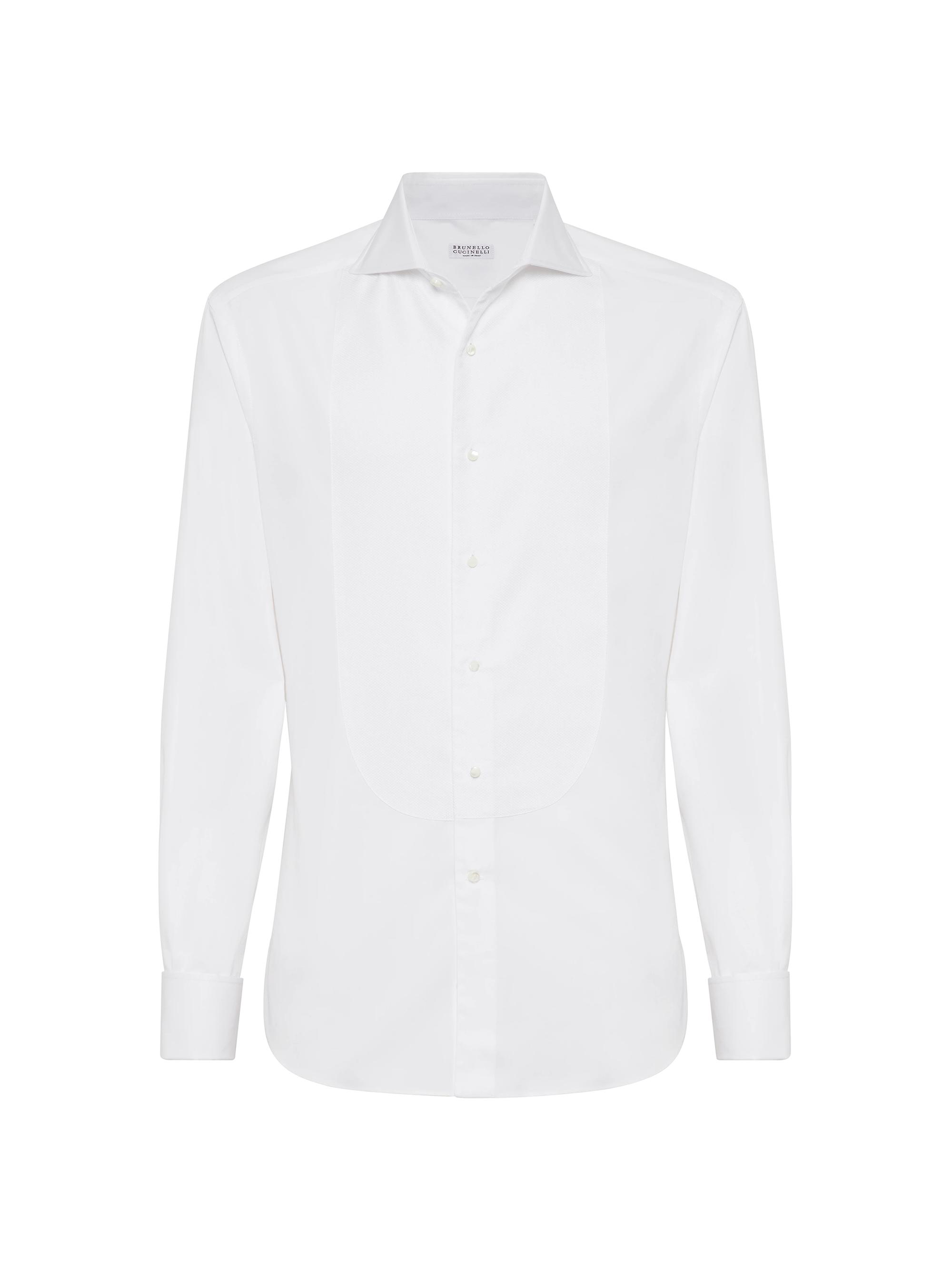 Brunello Cucinelli Men's Sea Island Cotton Twill Slim Fit Tuxedo Shirt - White