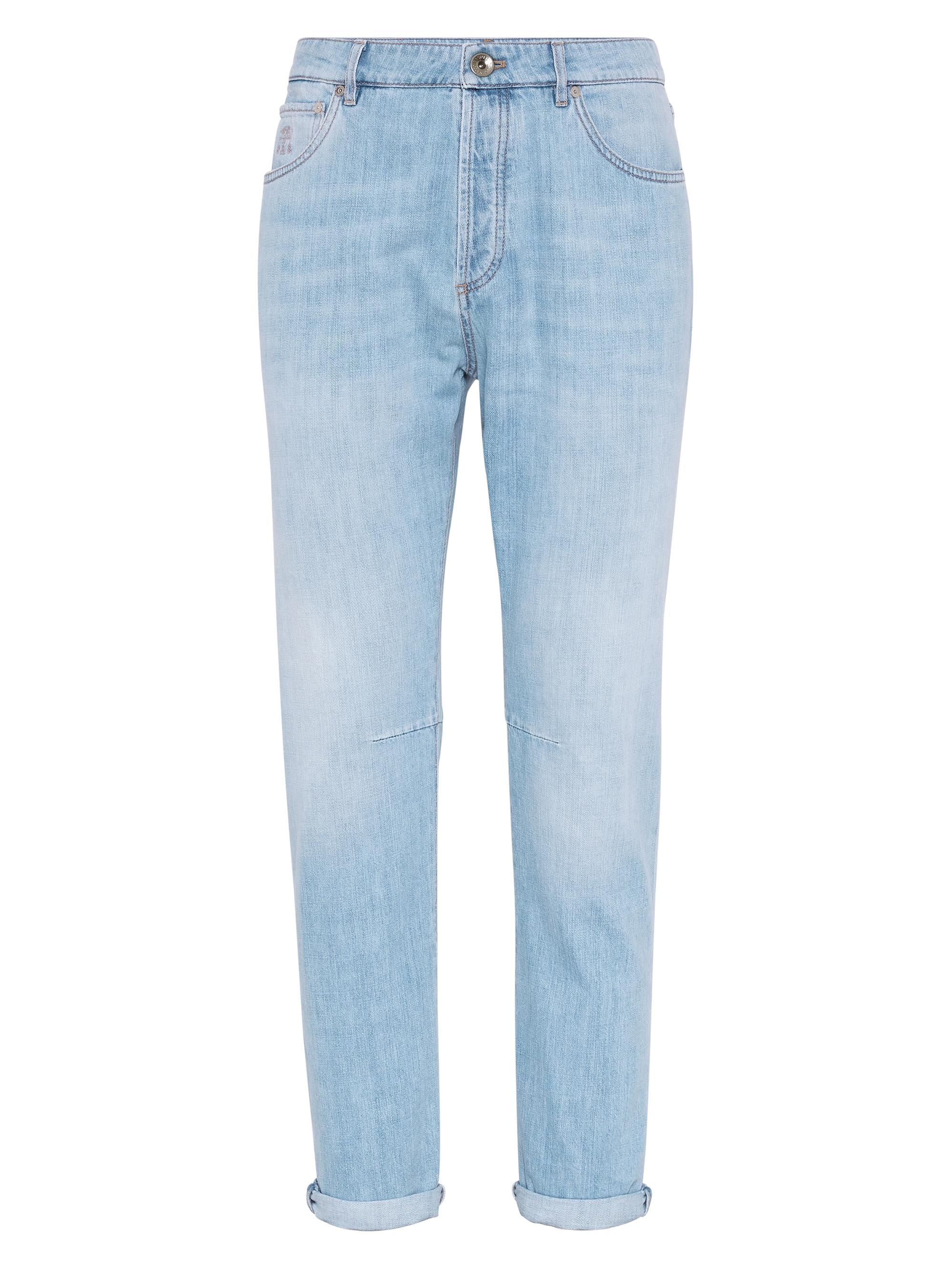 Brunello Cucinelli Men's Lightweight Denim Leisure Fit Five Pocket Jeans - Dark Denim