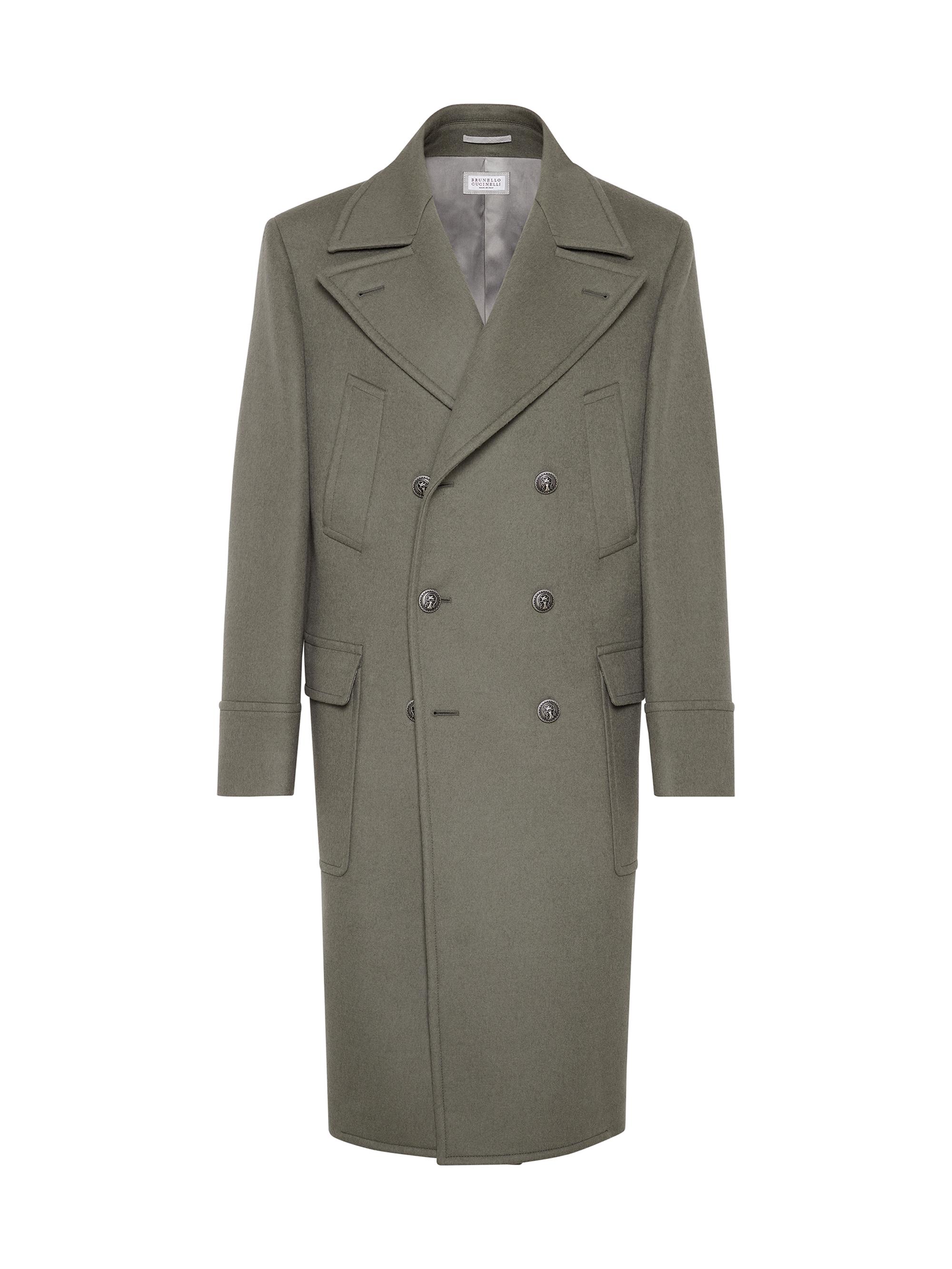 Brunello Cucinelli Men's One and a Half Breasted Coat with Patch Pockets and Metal Buttons - Military