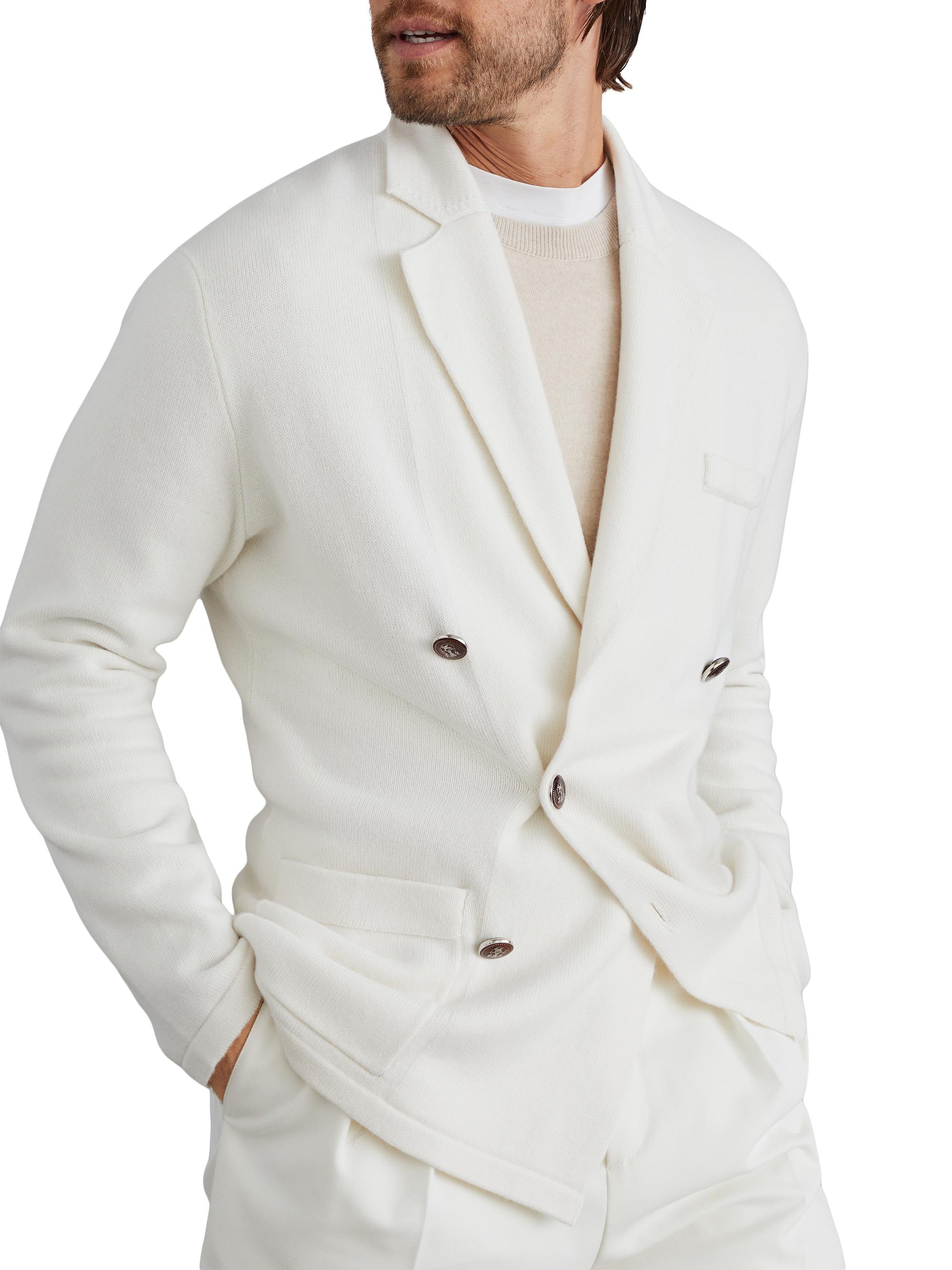 Brunello Cucinelli Men's Cashmere Blazer Style Cardigan with Metal Buttons - Panama