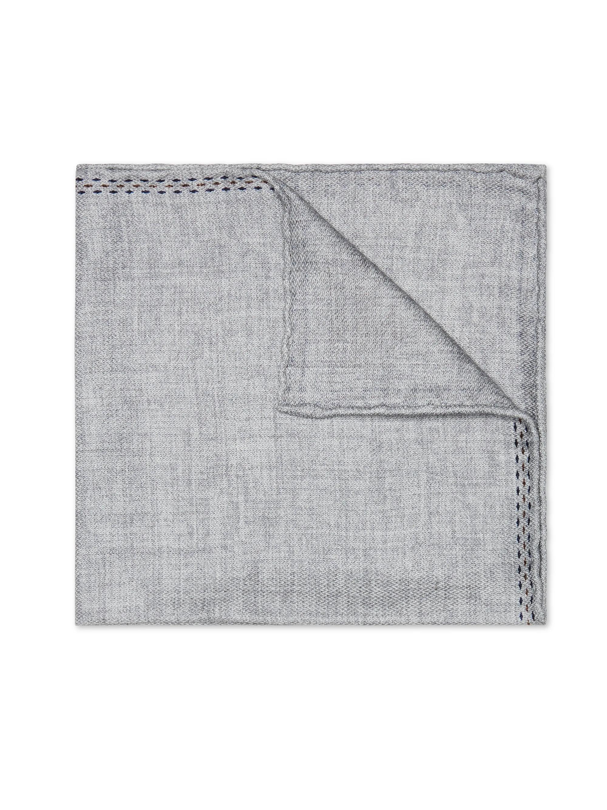 Brunello Cucinelli Men's Silk Pocket Square with Logo - Pearl Grey