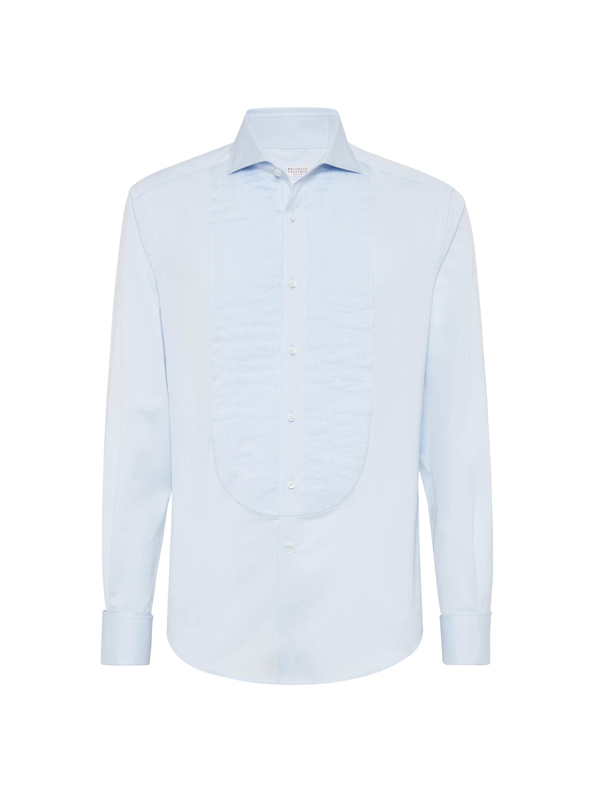 Brunello Cucinelli Men's Twill Slim Fit Tuxedo Shirt - Azure