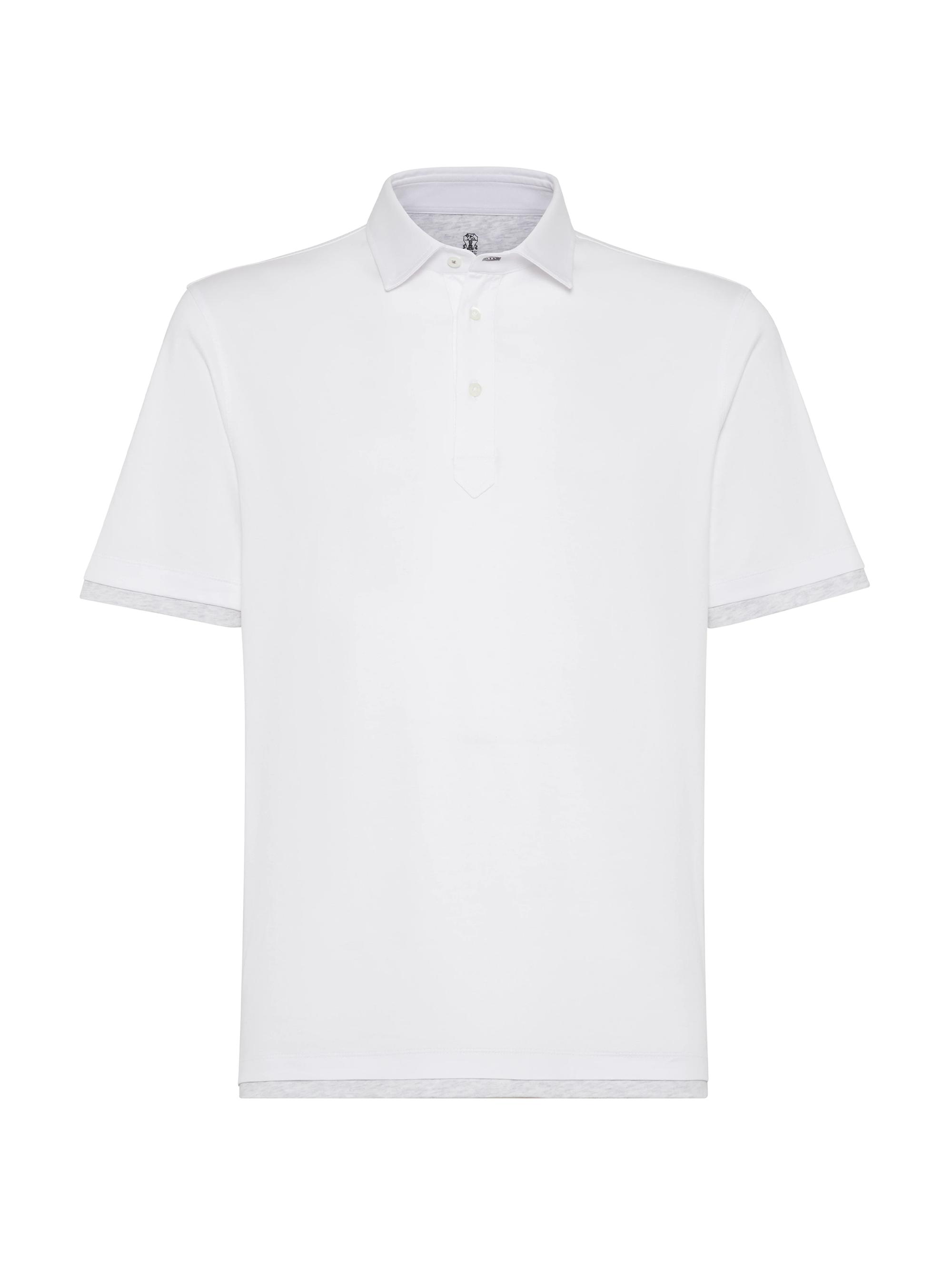 Brunello Cucinelli Men's Cotton Jersey Polo with Shirt Style Collar - White