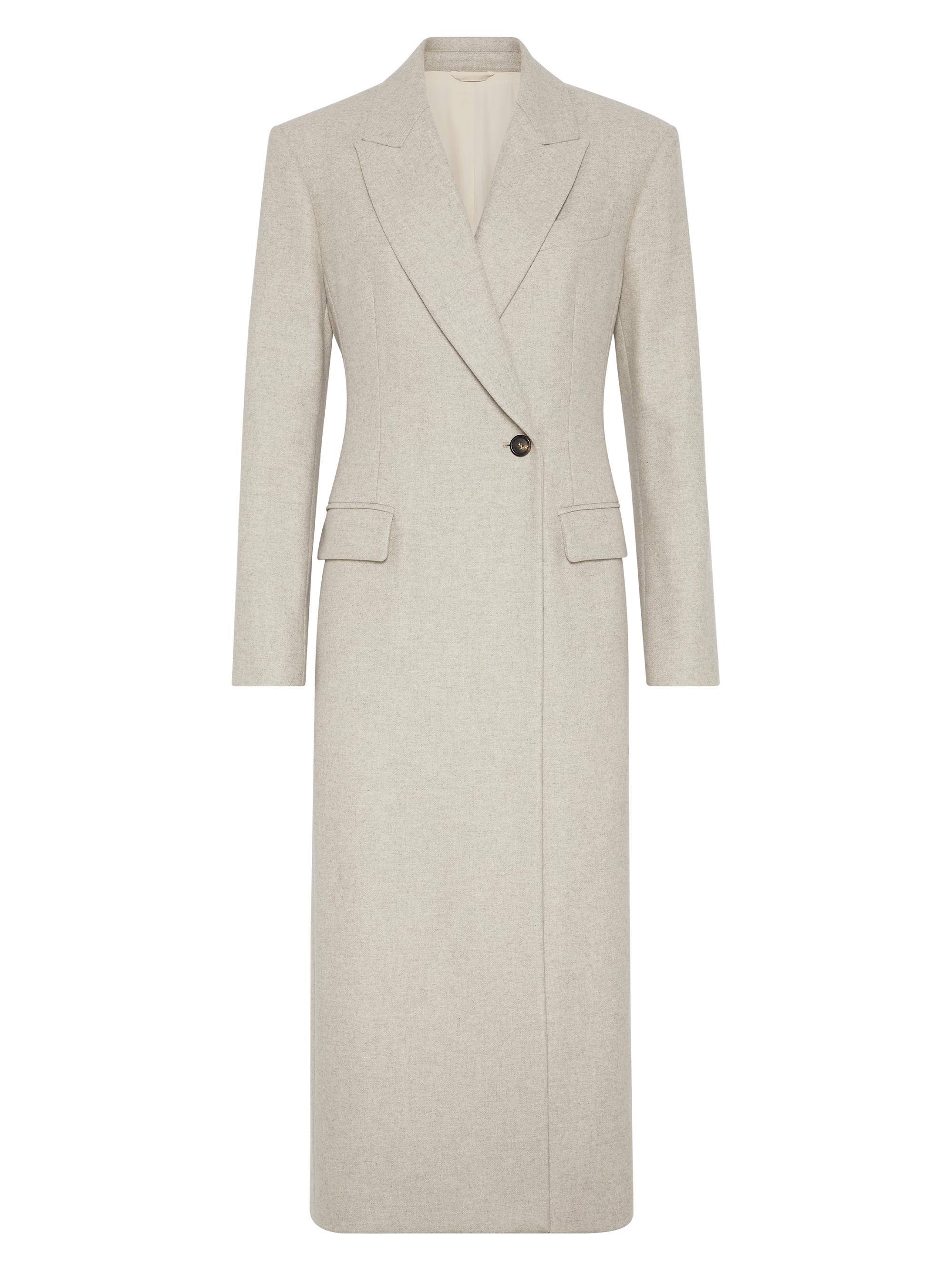 Brunello Cucinelli Women's Lightweight Wool Cloth Coat with Monili - Beige