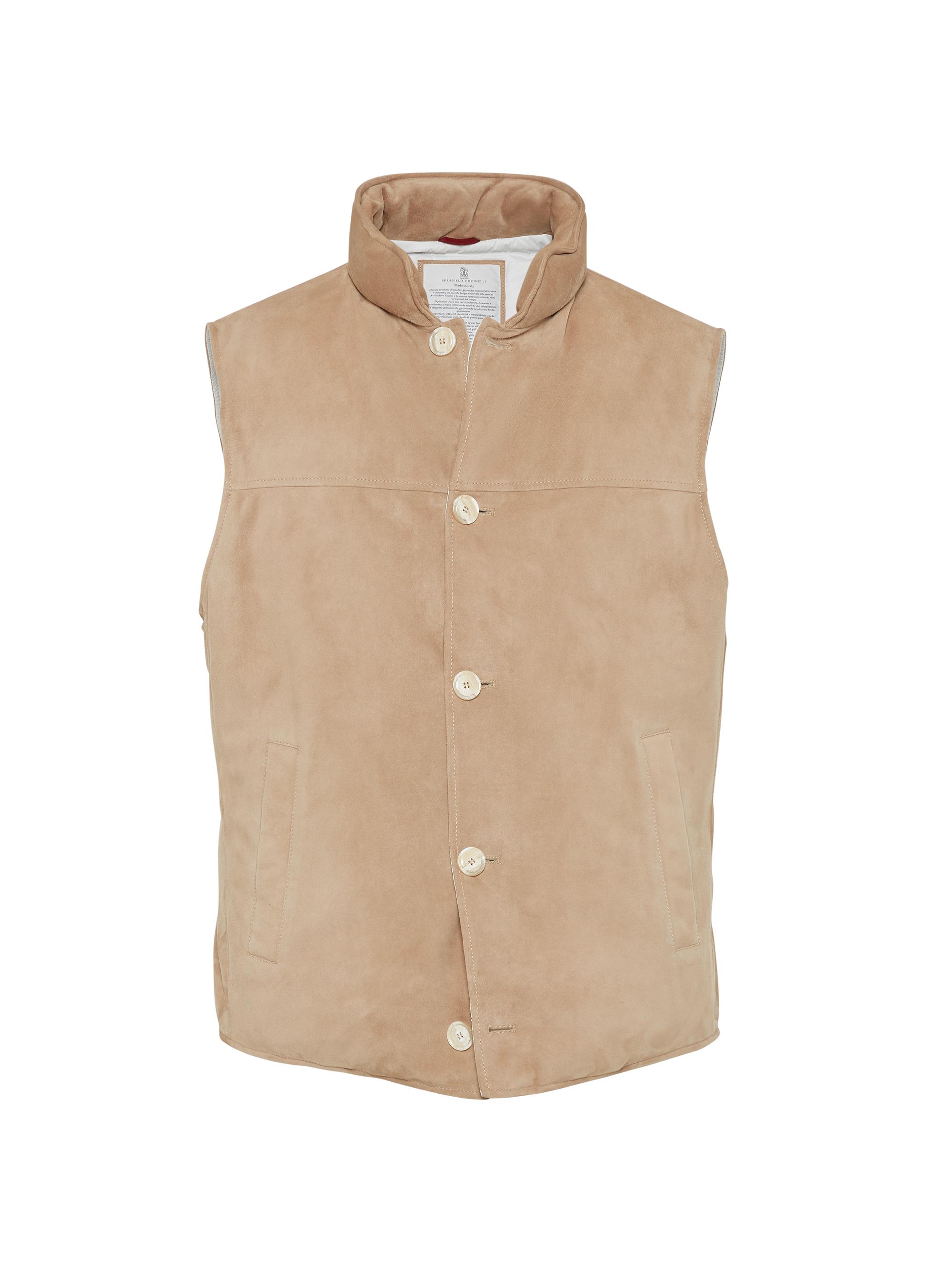 Brunello Cucinelli Men's Suede Down Vest - Tobacco