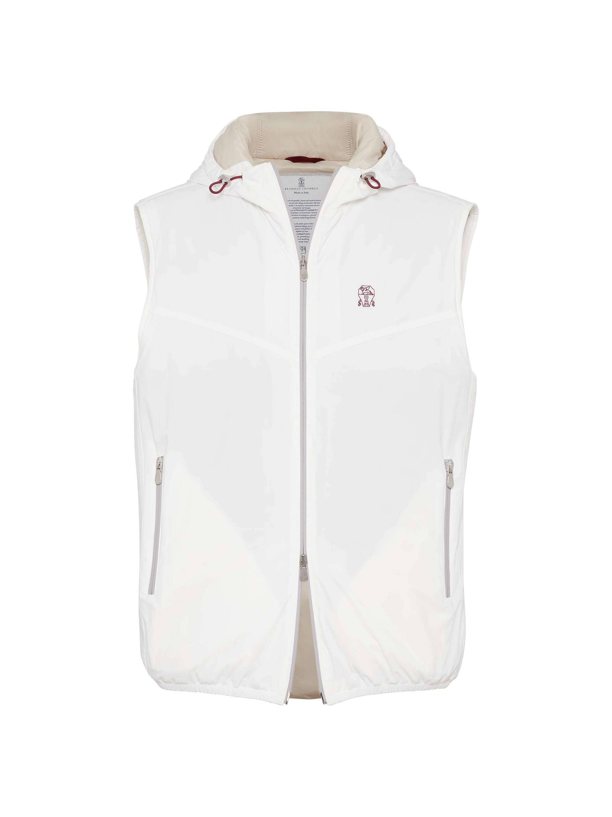 Brunello Cucinelli Men's Bonded Nylon Hooded Outerwear Vest - Off White