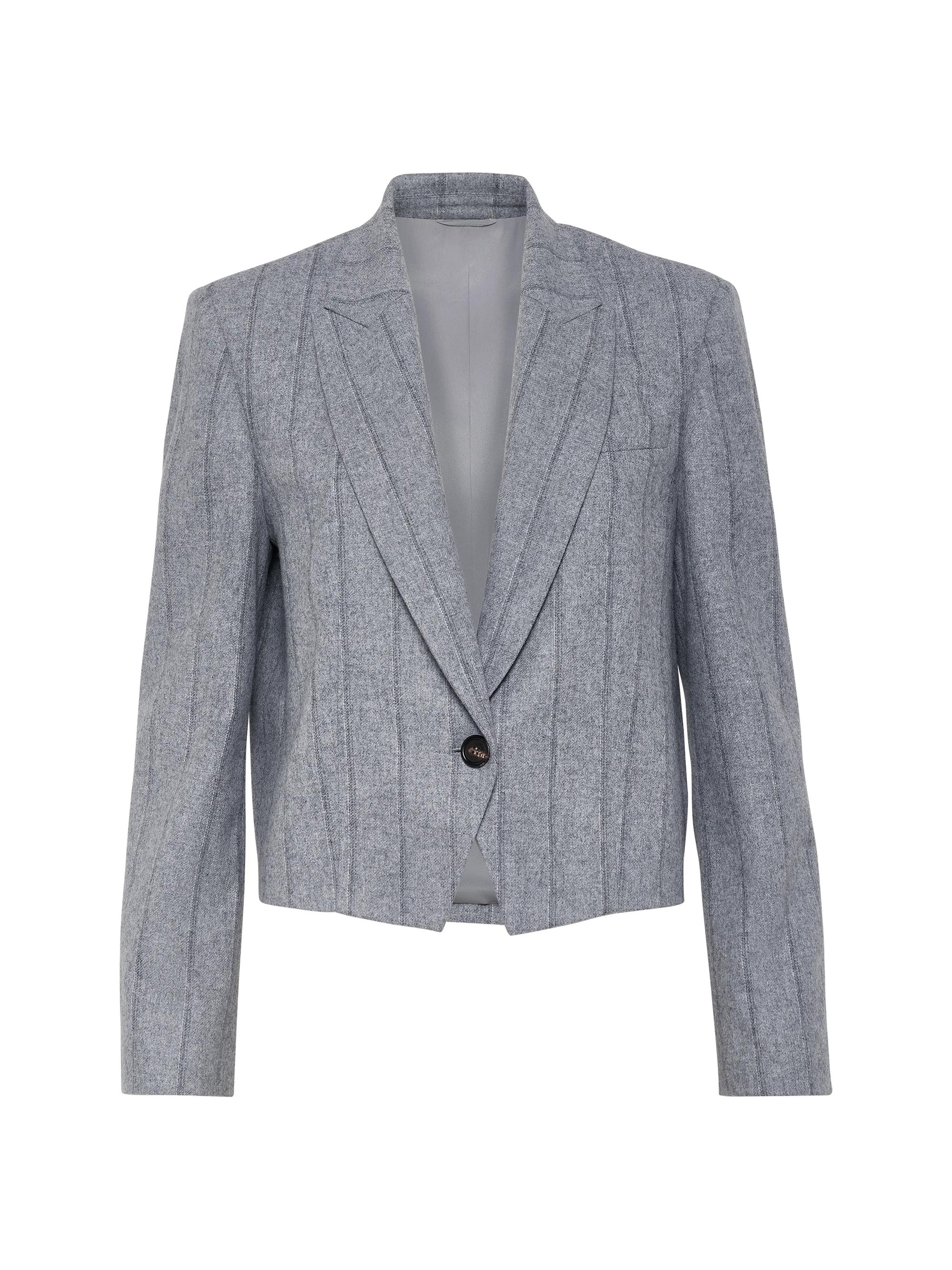 Brunello Cucinelli Women's Striped Techno Virgin Wool Flannel Cropped Blazer - Light Grey