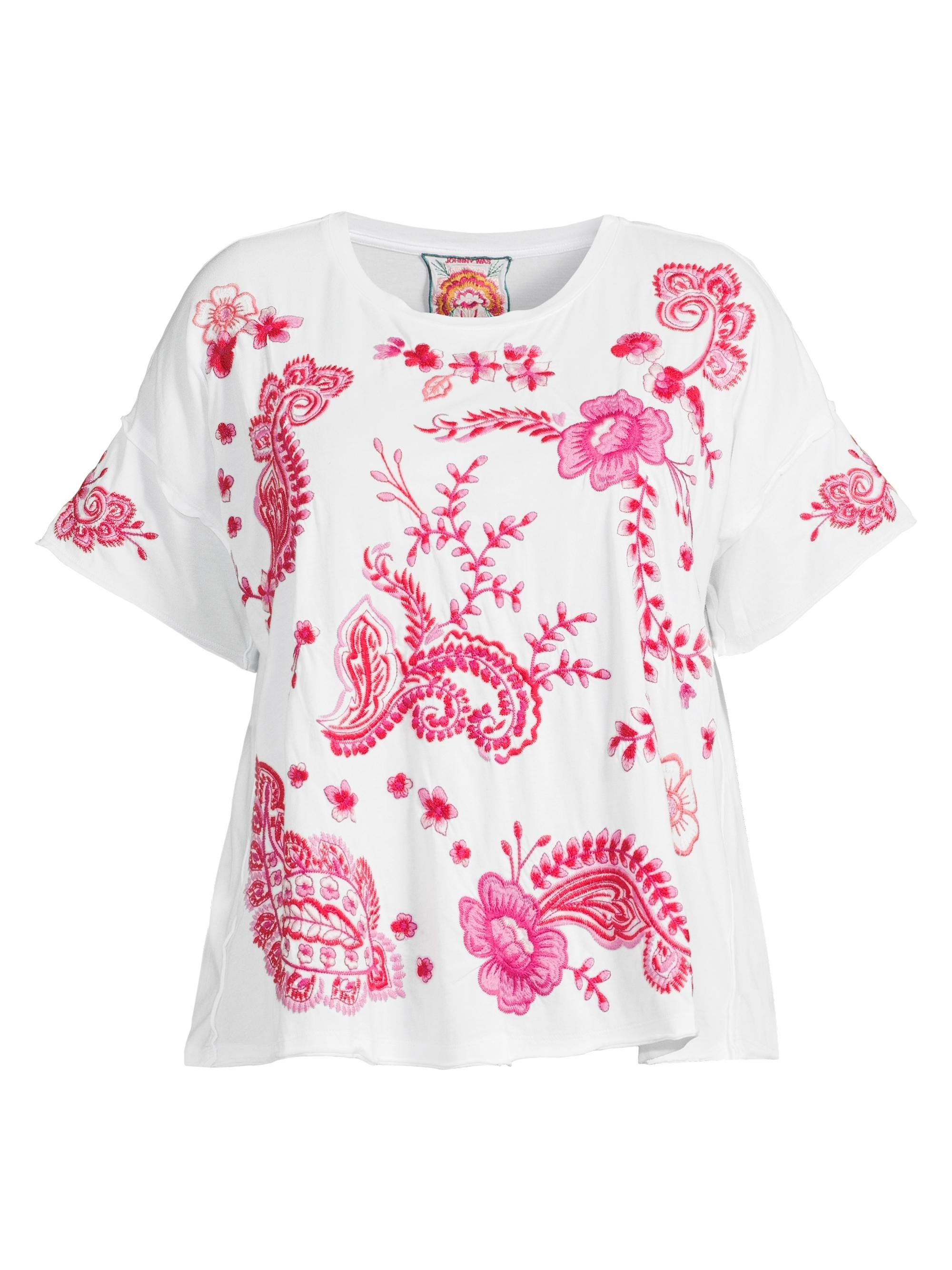 Johnny Was Women's Cassia Floral-Embroidered Cotton T-Shirt - White