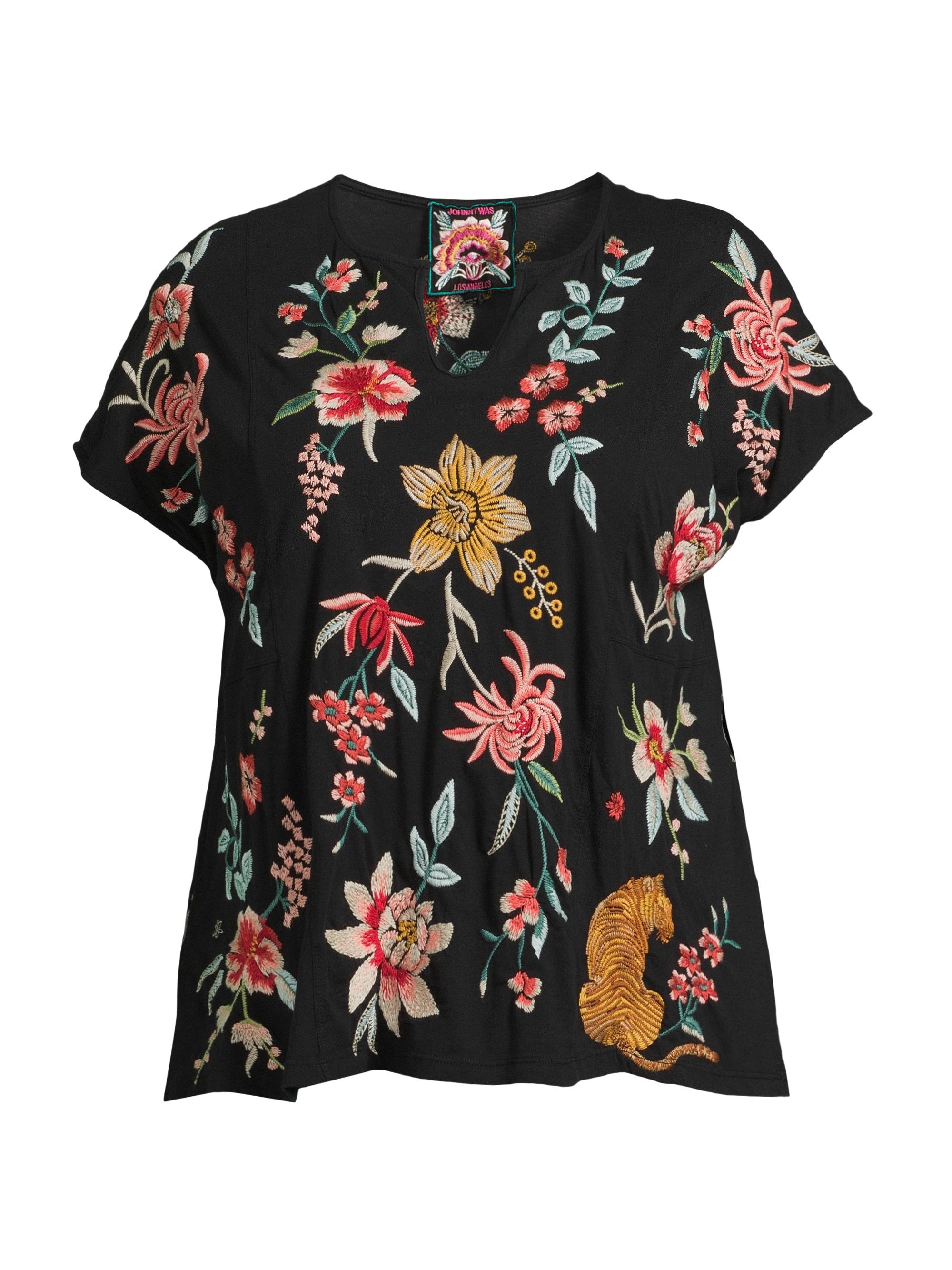 Johnny Was Women's Plus Andrean Paneled Knit T-Shirt - Black