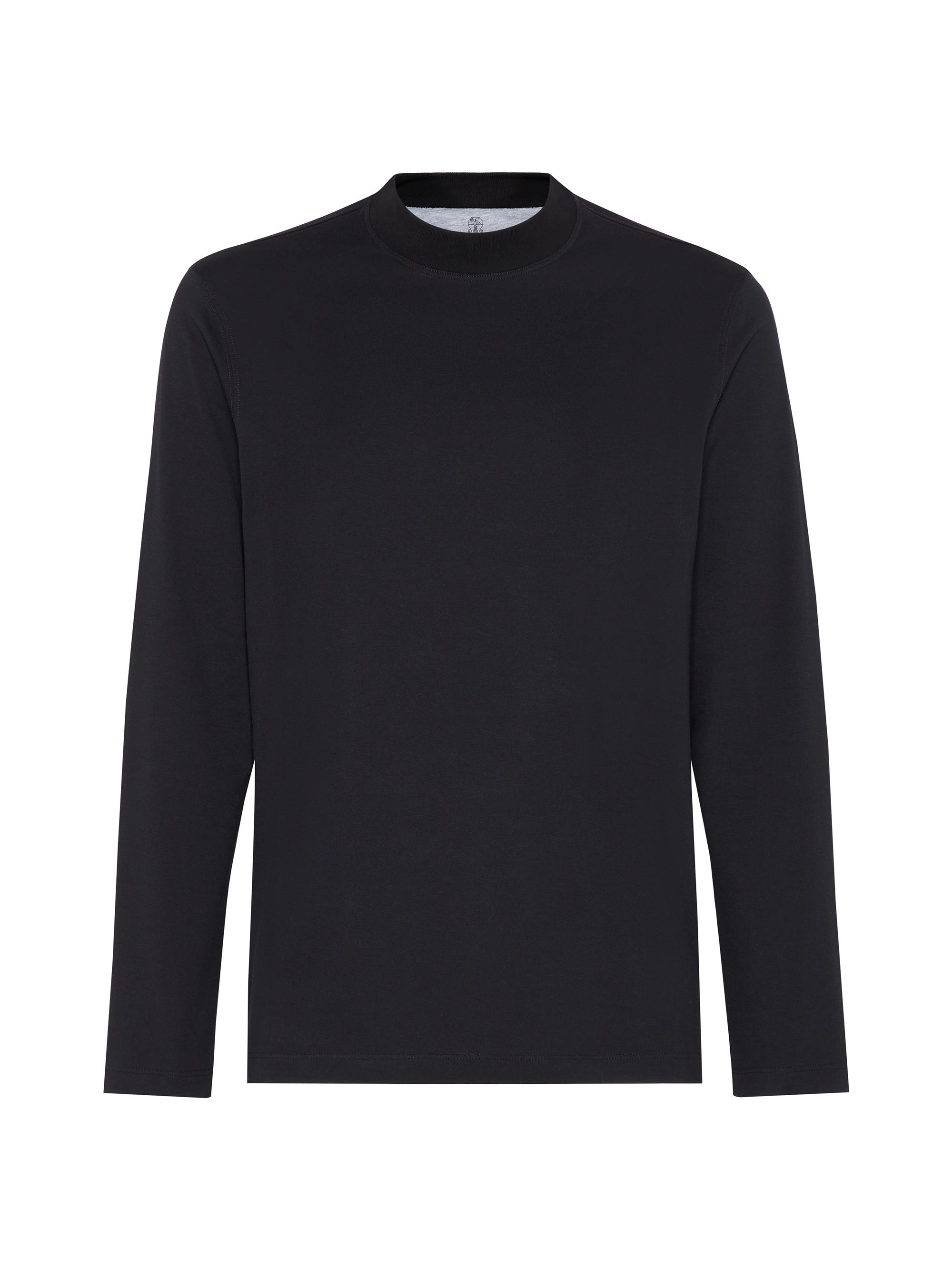 Brunello Cucinelli Men's Cotton Jersey Mock Neck Long Sleeve T-Shirt - Black