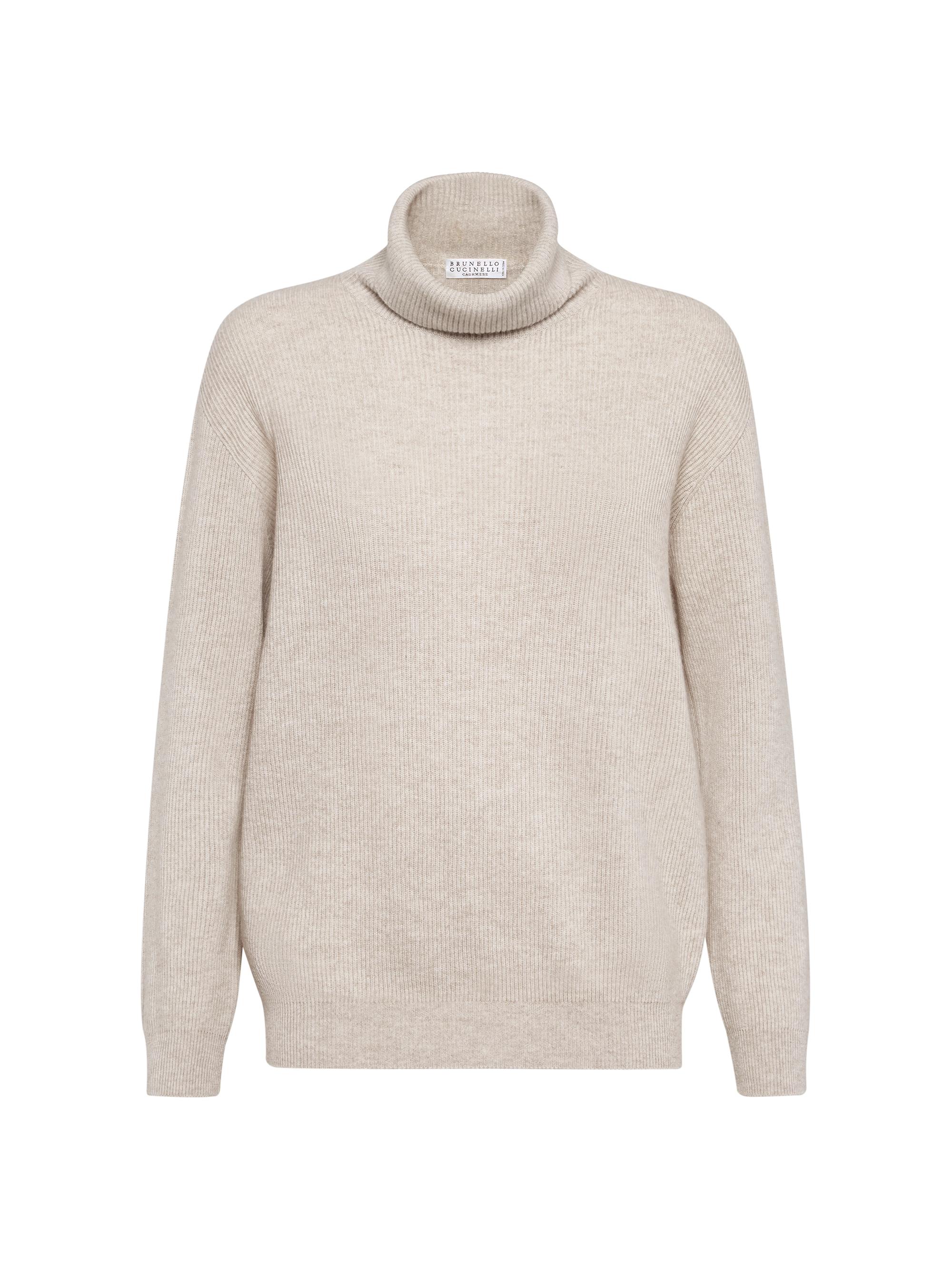 Brunello Cucinelli Women's Cashmere English Rib Turtleneck Sweater with Monili - Lead