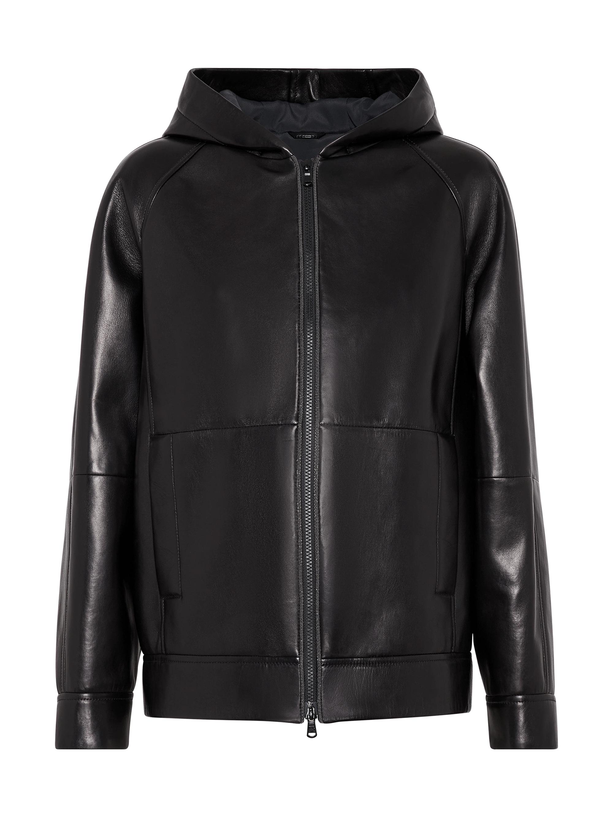 Brunello Cucinelli Women's Nappa Leather Hooded Outerwear Jacket - Black